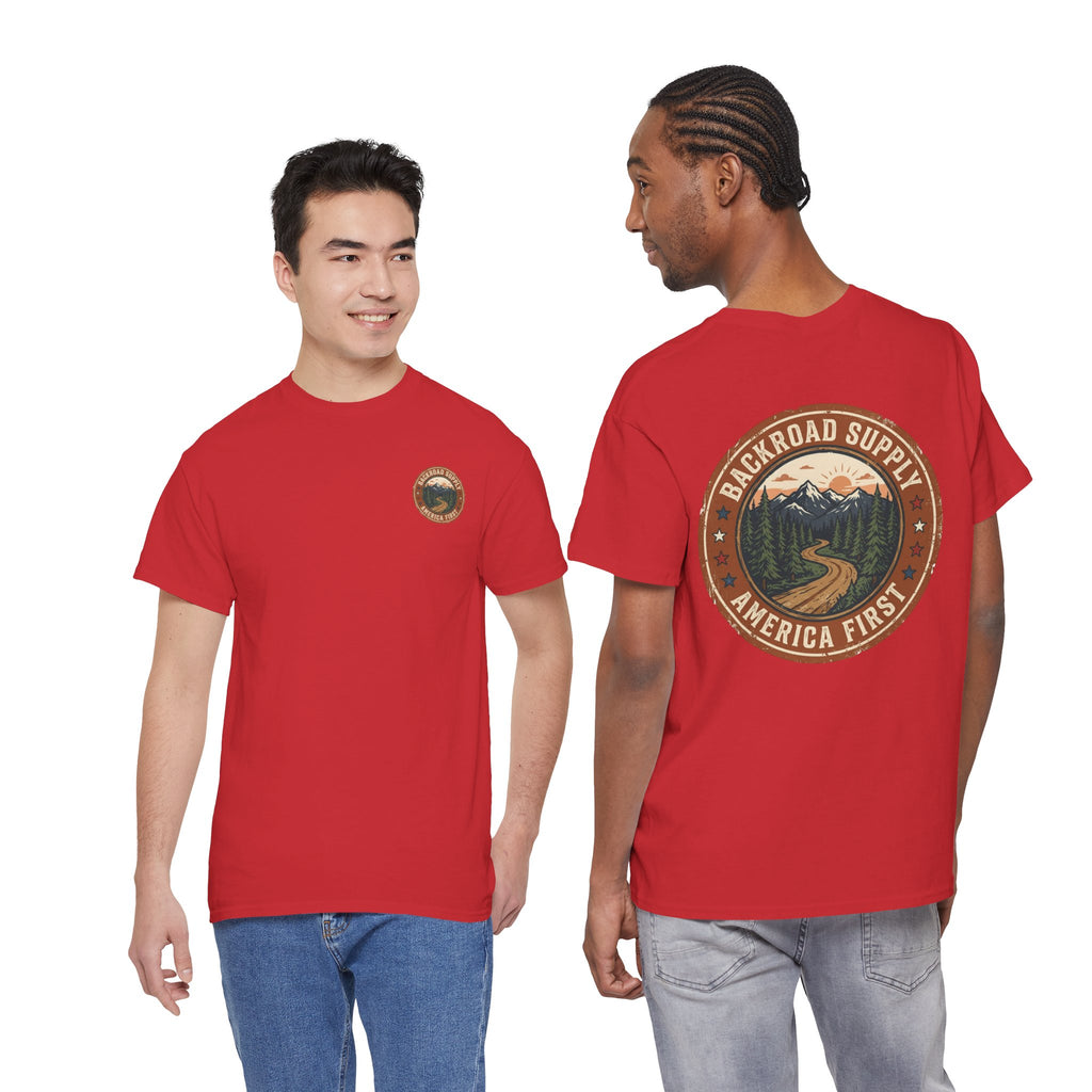 Backroad Supply 'America First' Graphic Tee — Vintage Mountain Road T-Shirt