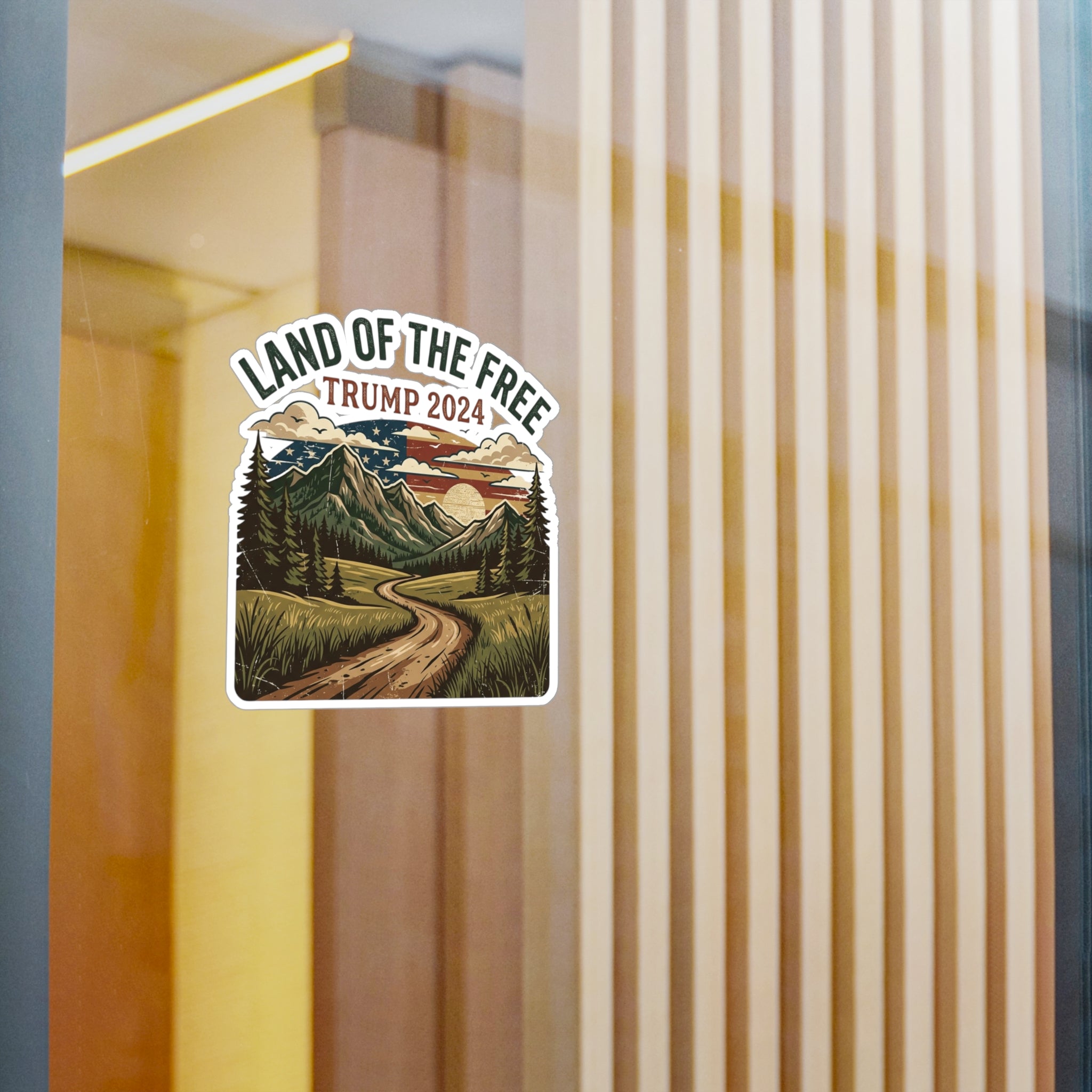 Land of the Free Trump 2024 Vinyl Sticker — Scenic Outdoor Kiss-Cut Decal