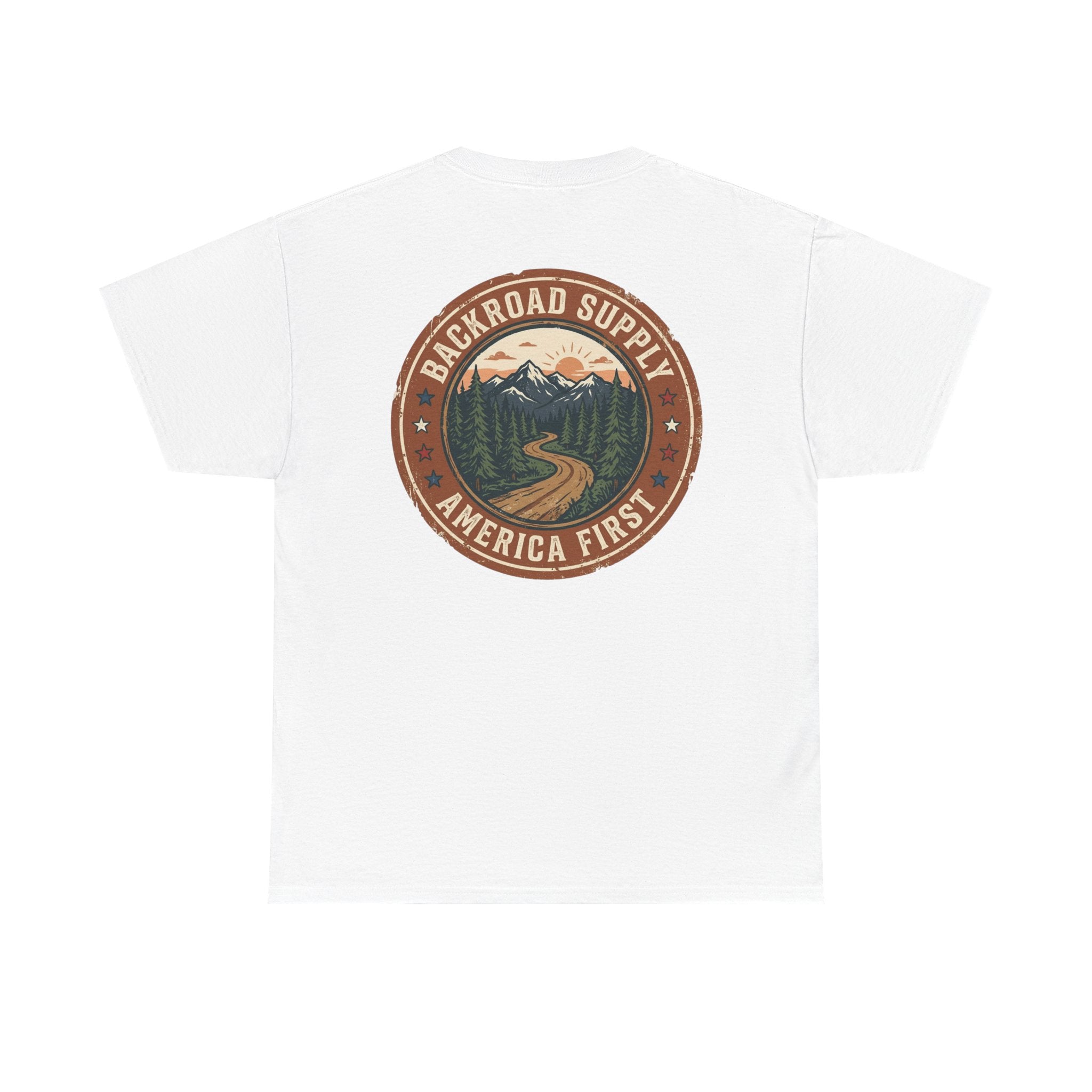 Backroad Supply 'America First' Graphic Tee — Vintage Mountain Road T-Shirt