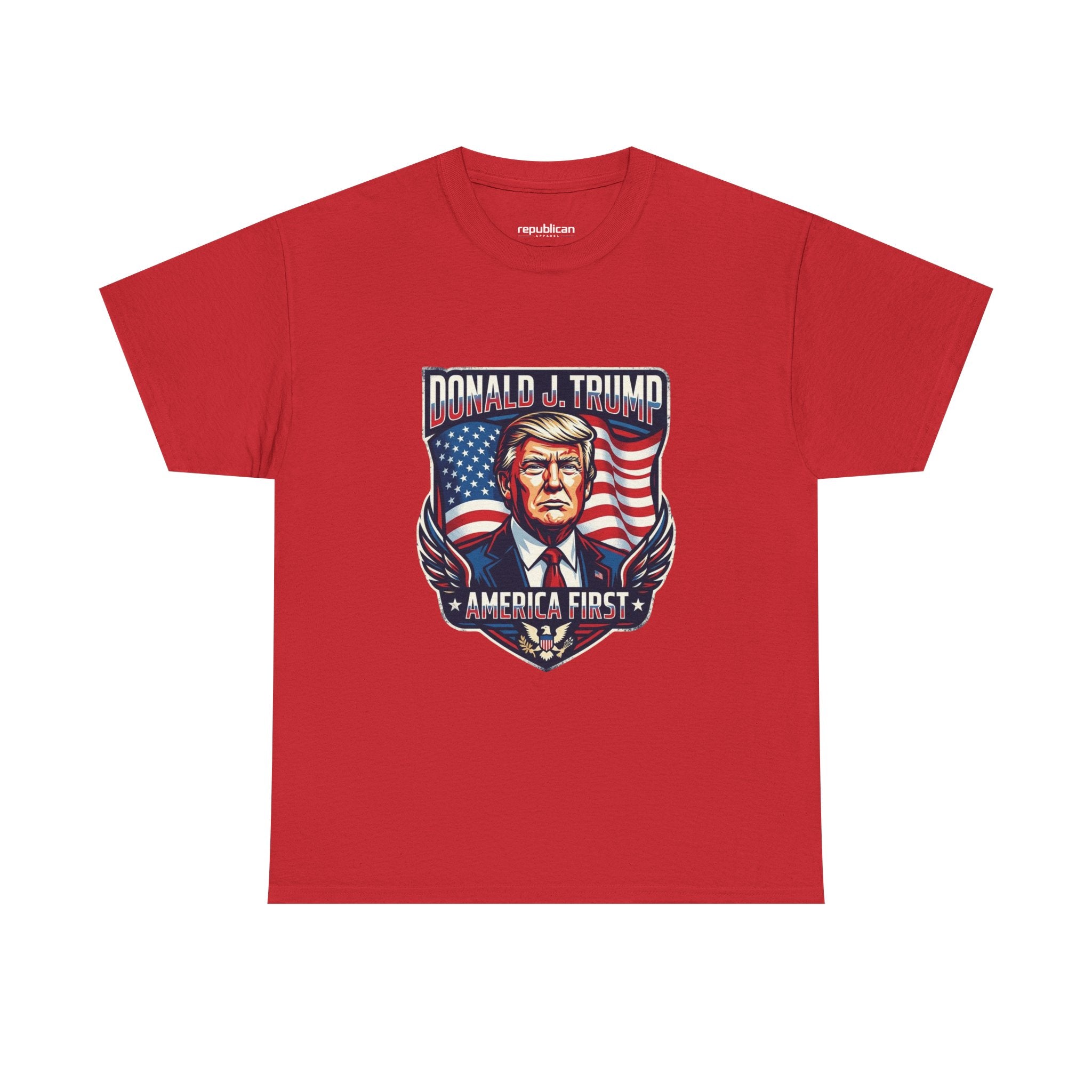 Political Graphic Tee — "America First" Patriotic President Portrait T‑Shirt