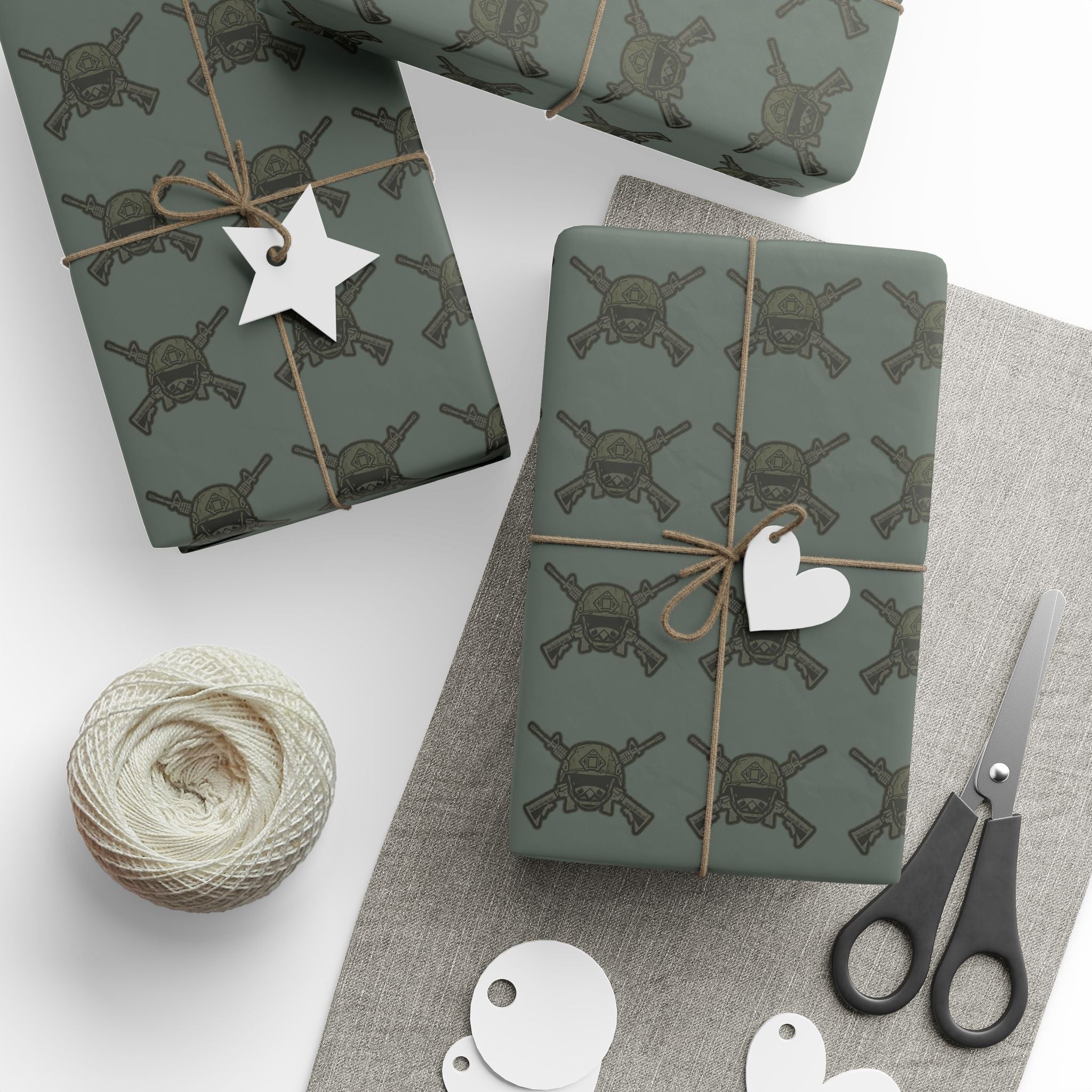Wrapping Paper - Olive Green Viking Helmet Pattern Gift Wrap