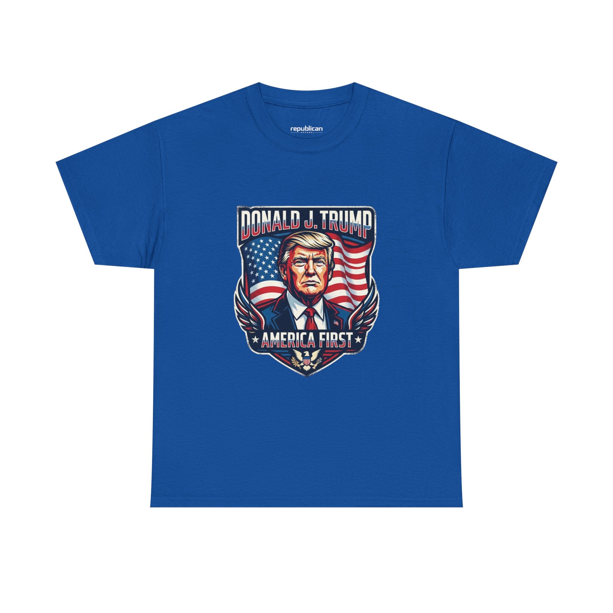 Political Graphic Tee — "America First" Patriotic President Portrait T‑Shirt