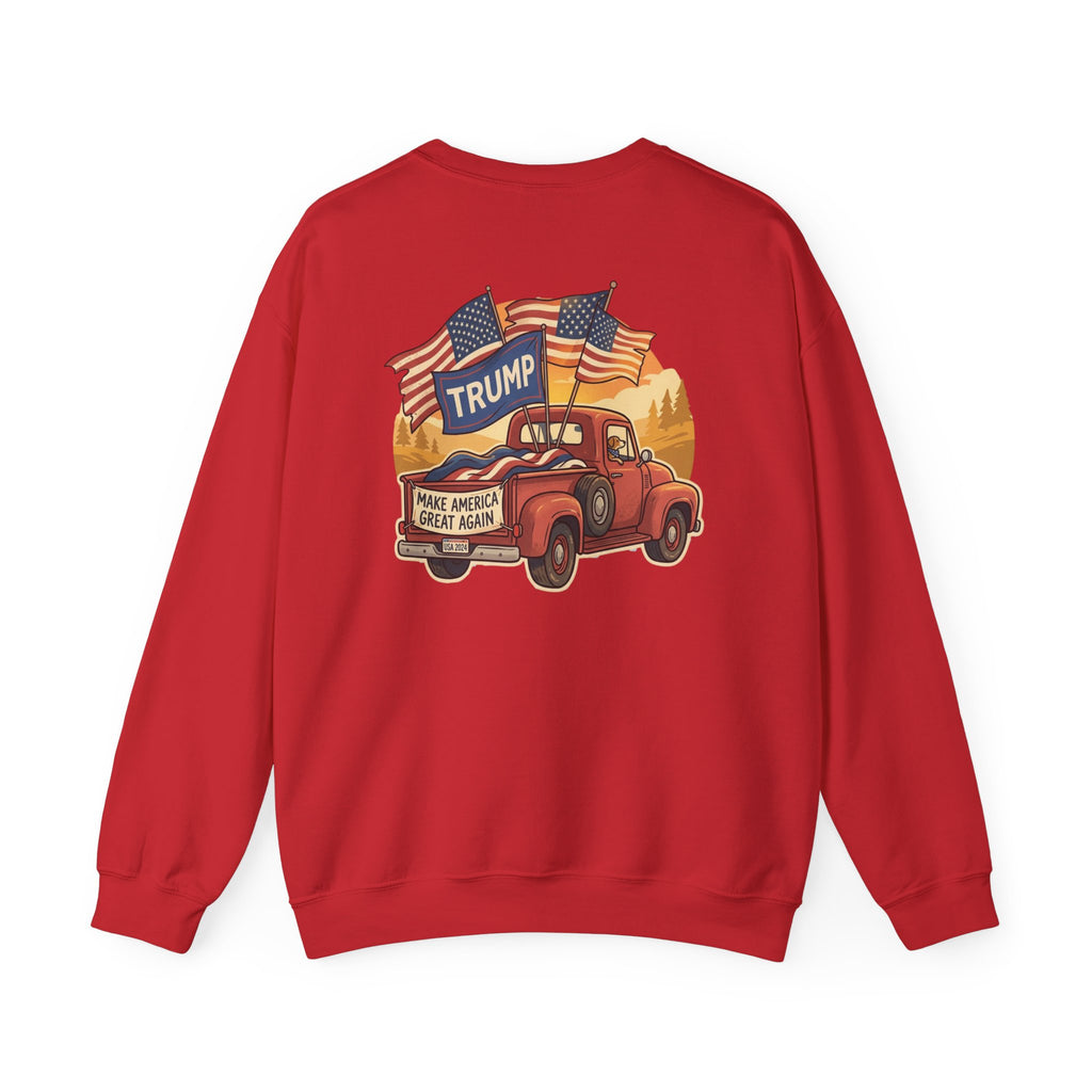 Crewneck Sweatshirt - Vintage Truck with Trump Flags | Make America Great Again Pullover