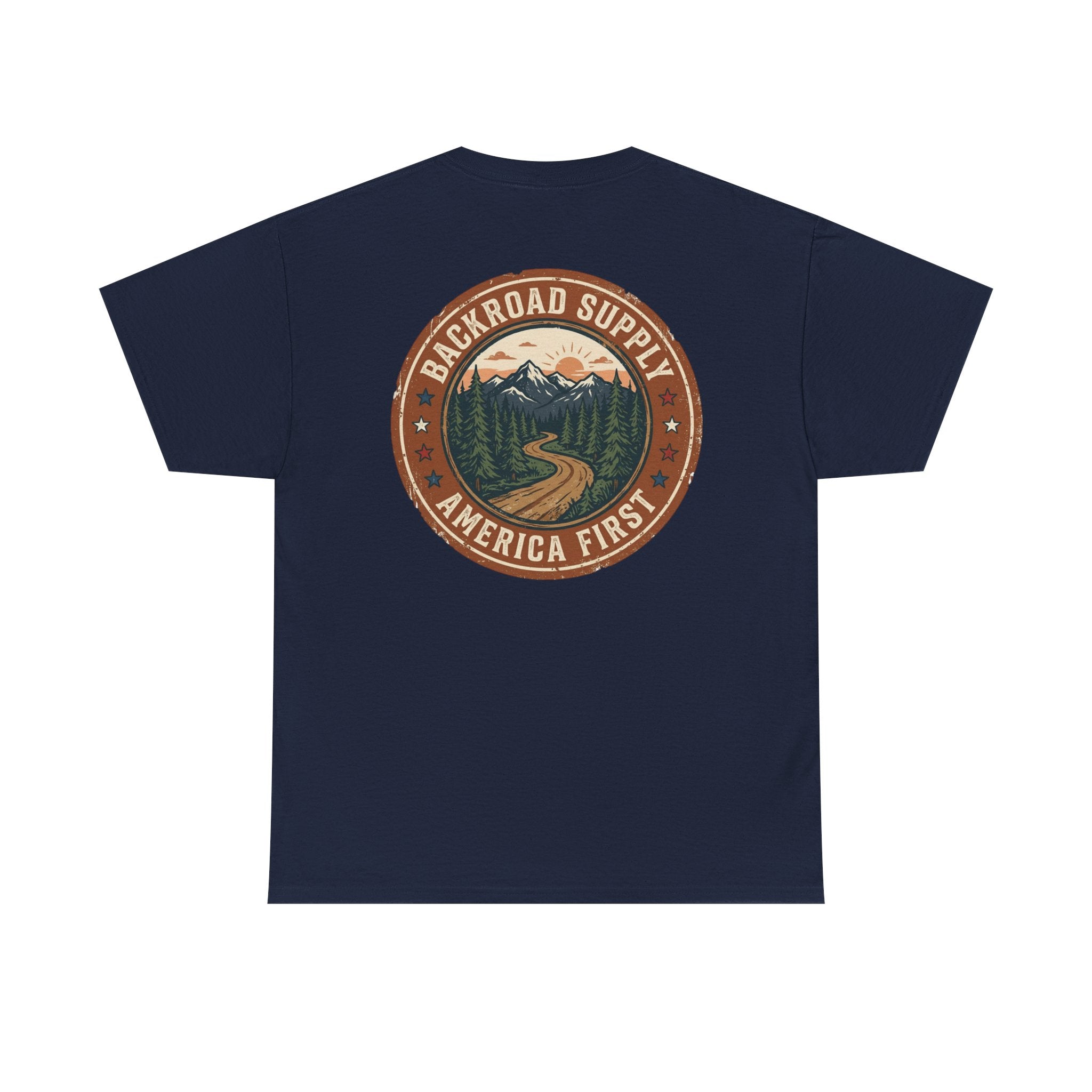 Backroad Supply 'America First' Graphic Tee — Vintage Mountain Road T-Shirt