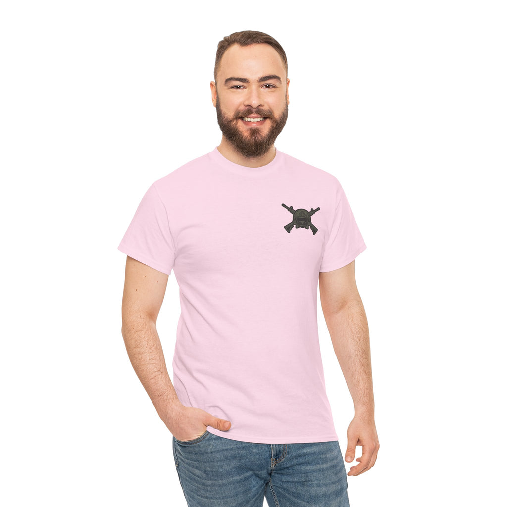 America First Graphic Tee — Patriotic Flag & Crossed Rifles Design