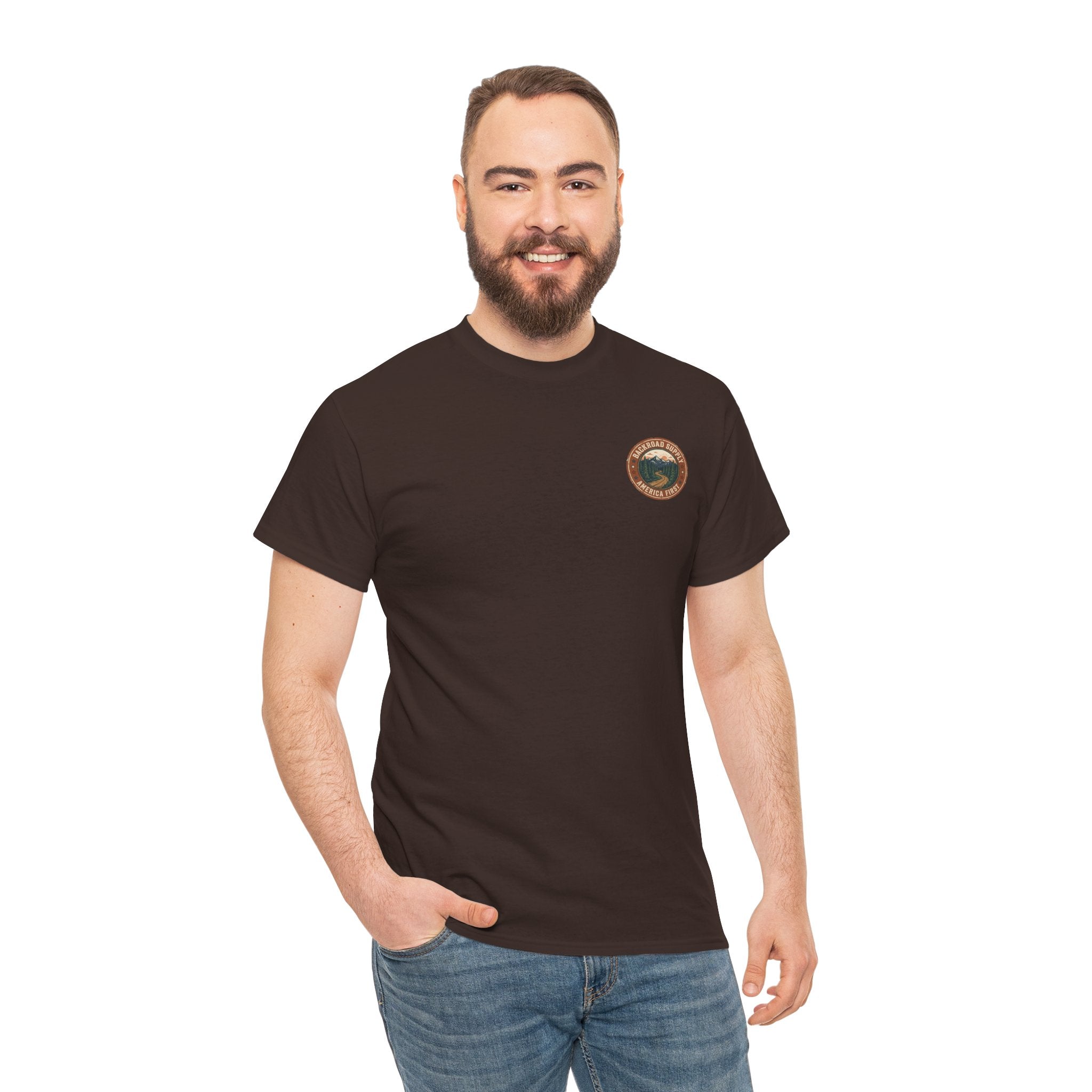 Backroad Supply 'America First' Graphic Tee — Vintage Mountain Road T-Shirt