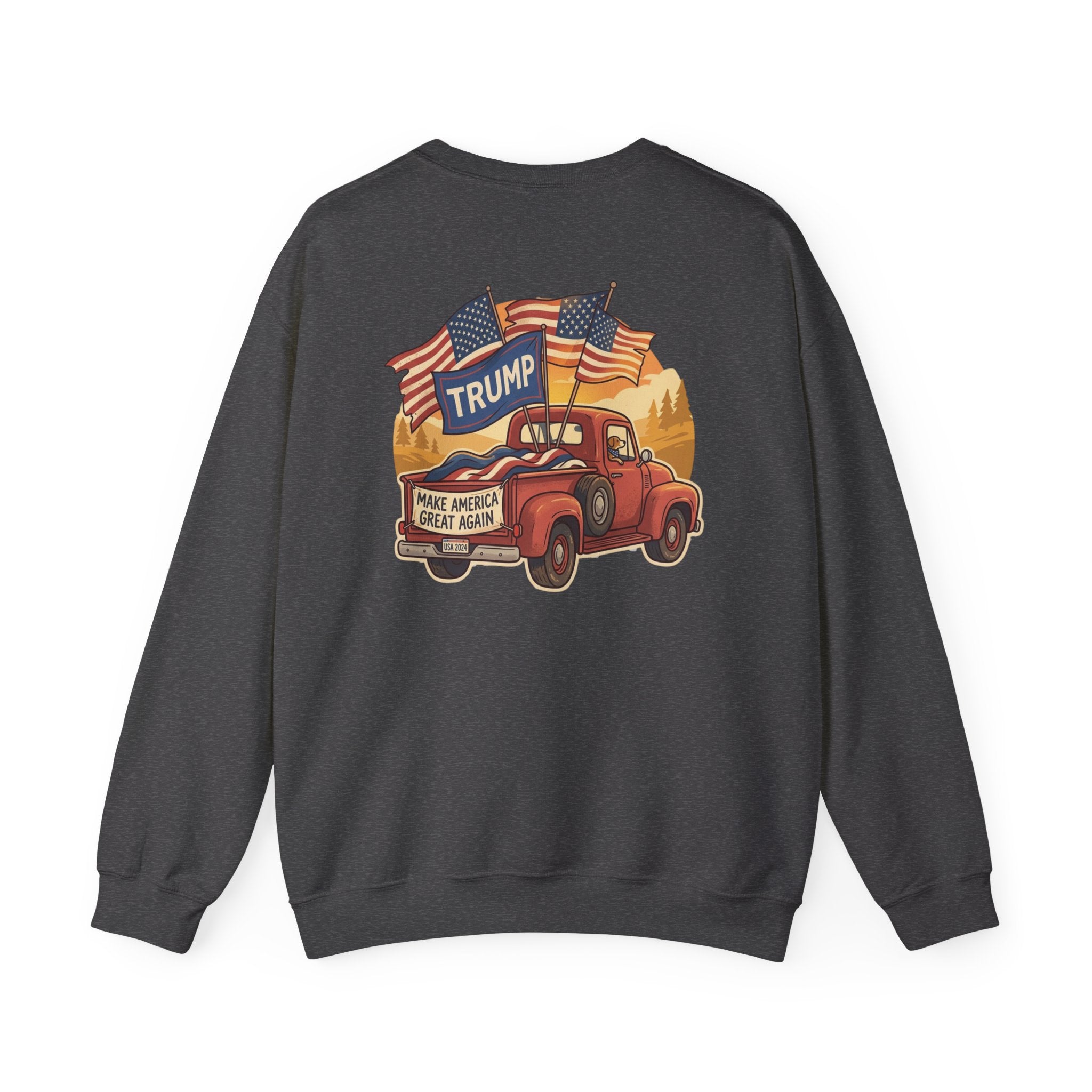 Crewneck Sweatshirt - Vintage Truck with Trump Flags | Make America Great Again Pullover