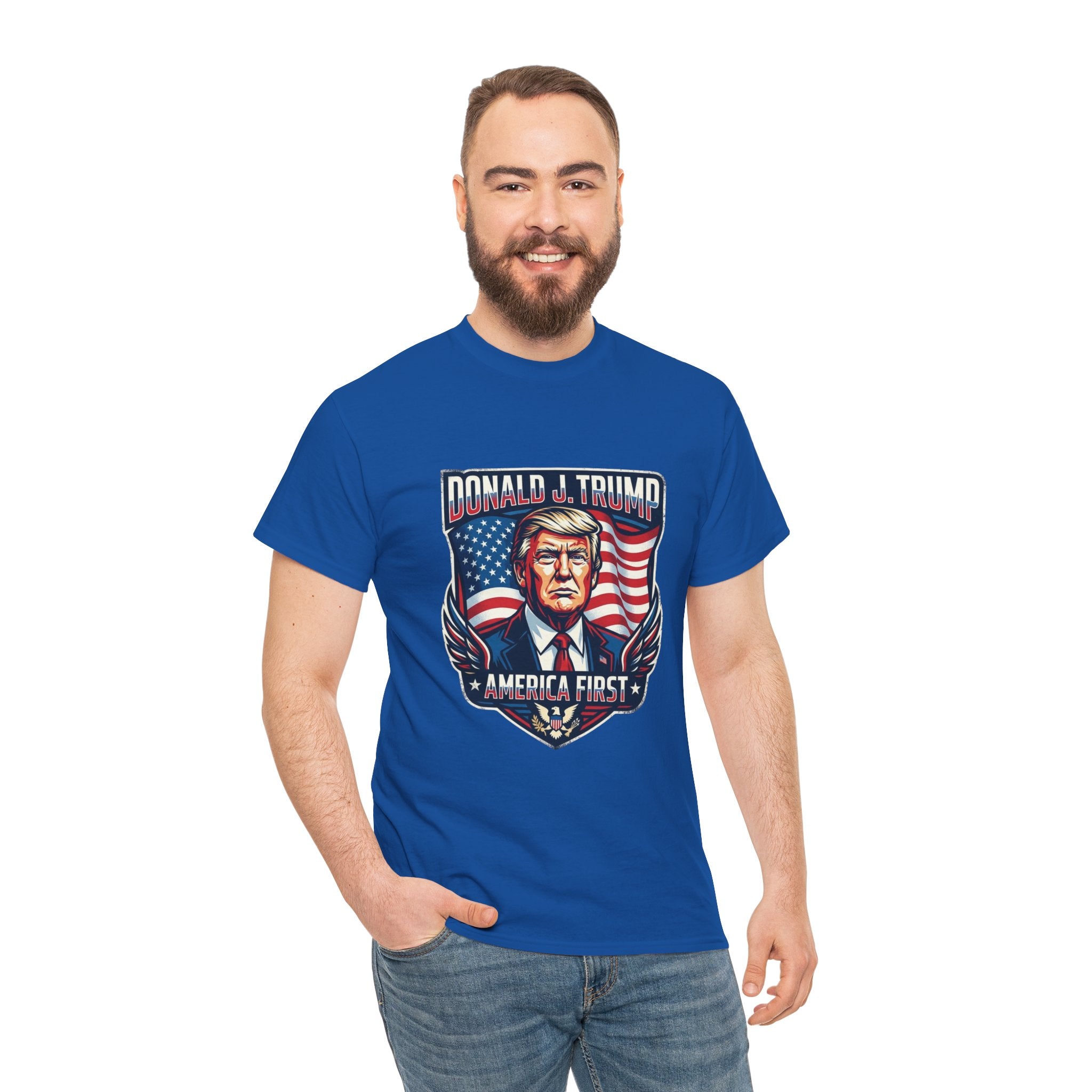 Political Graphic Tee — "America First" Patriotic President Portrait T‑Shirt