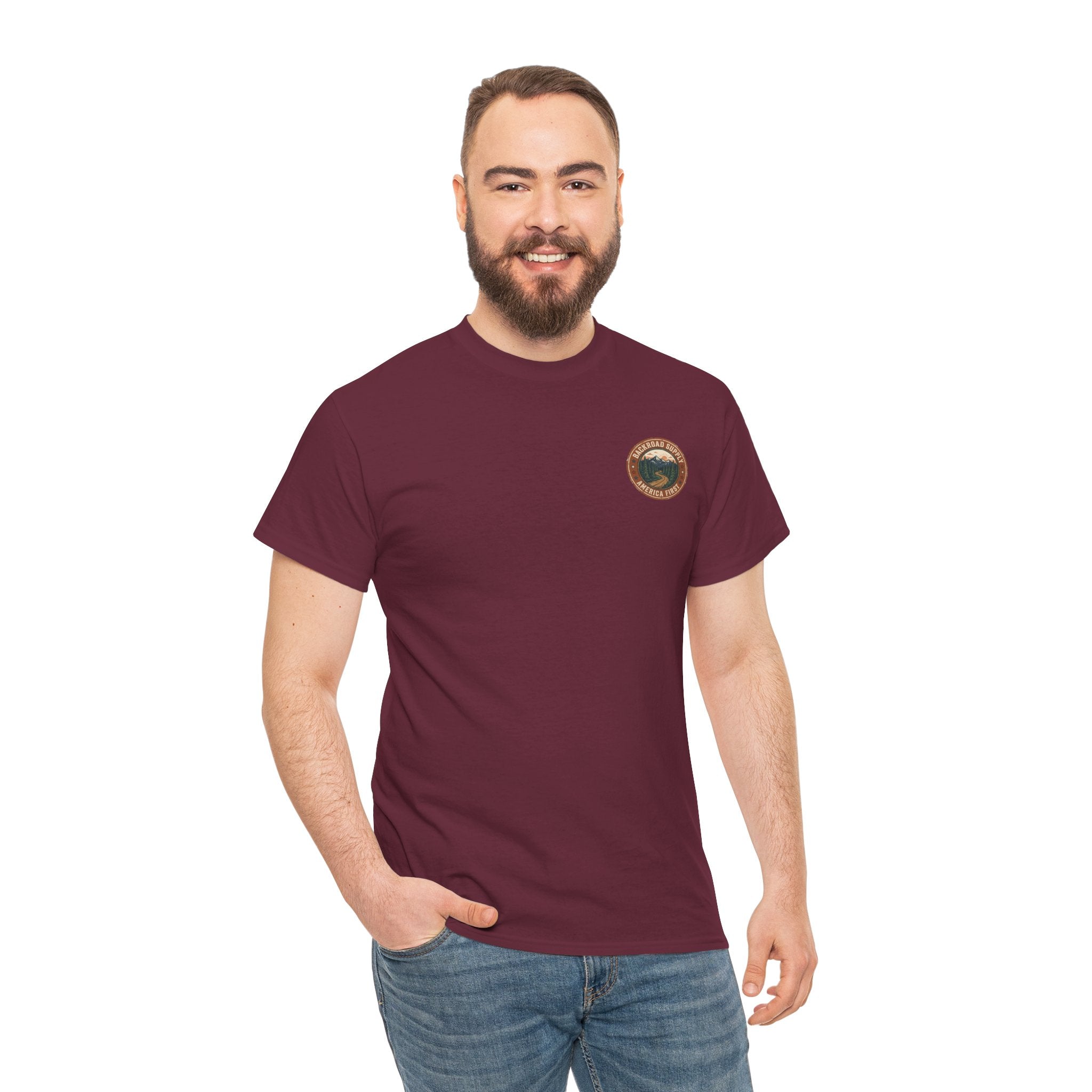 Backroad Supply 'America First' Graphic Tee — Vintage Mountain Road T-Shirt