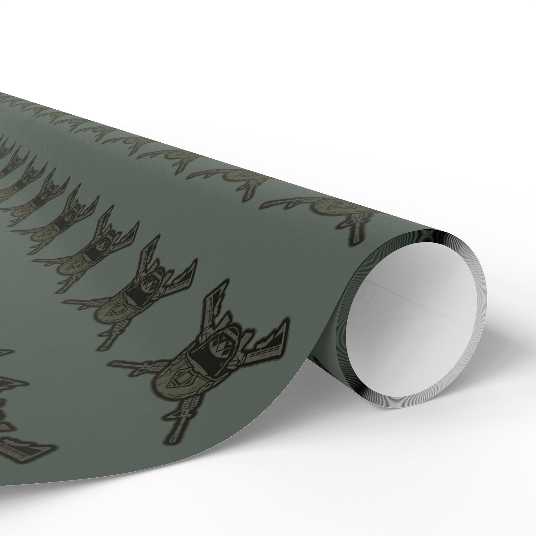 Wrapping Paper - Olive Green Viking Helmet Pattern Gift Wrap
