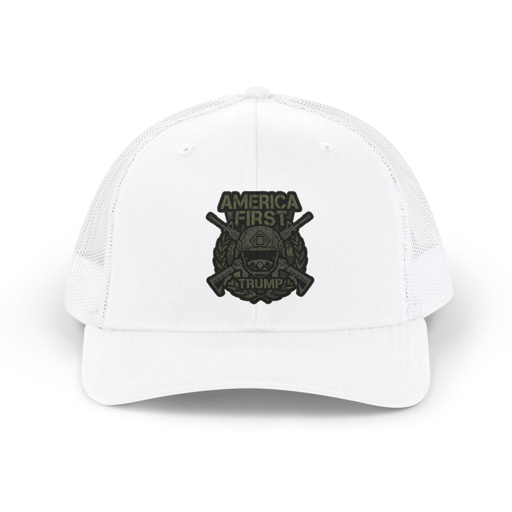 America First Trucker Cap – Patriotic 'America First' Mesh Snapback