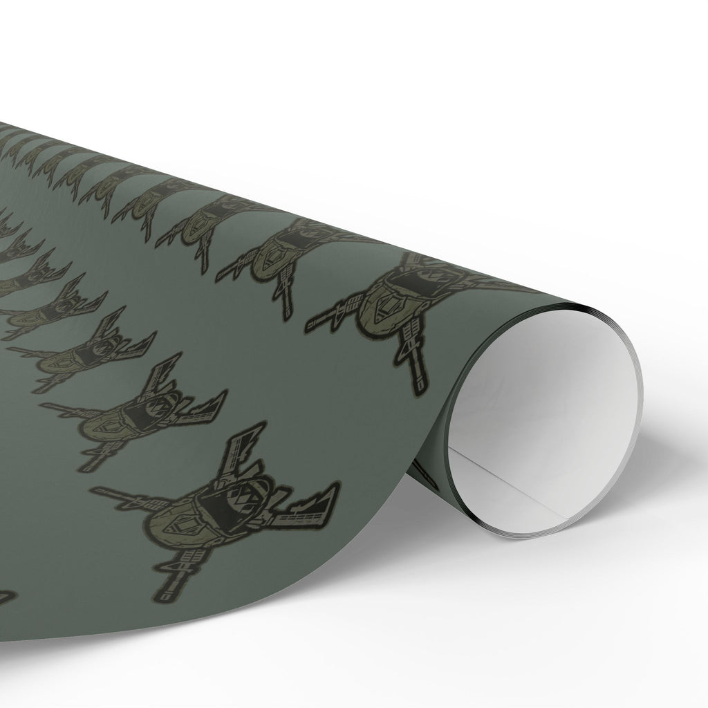 Wrapping Paper - Olive Green Viking Helmet Pattern Gift Wrap