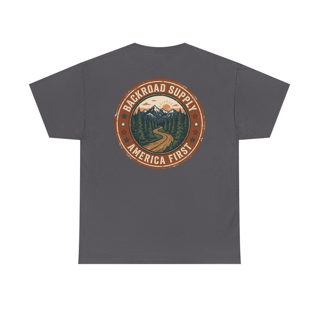 Backroad Supply 'America First' Graphic Tee — Vintage Mountain Road T-Shirt