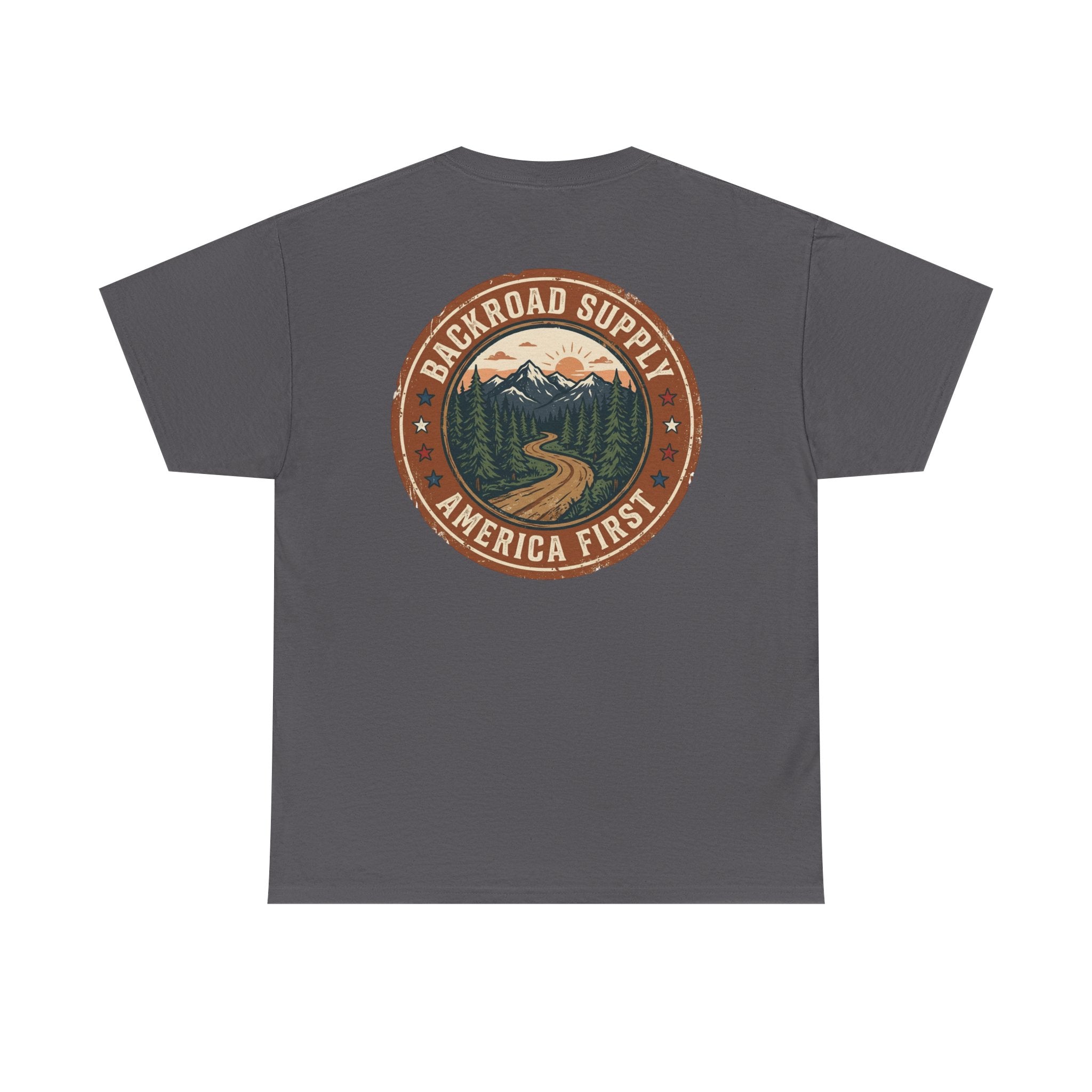 Backroad Supply 'America First' Graphic Tee — Vintage Mountain Road T-Shirt