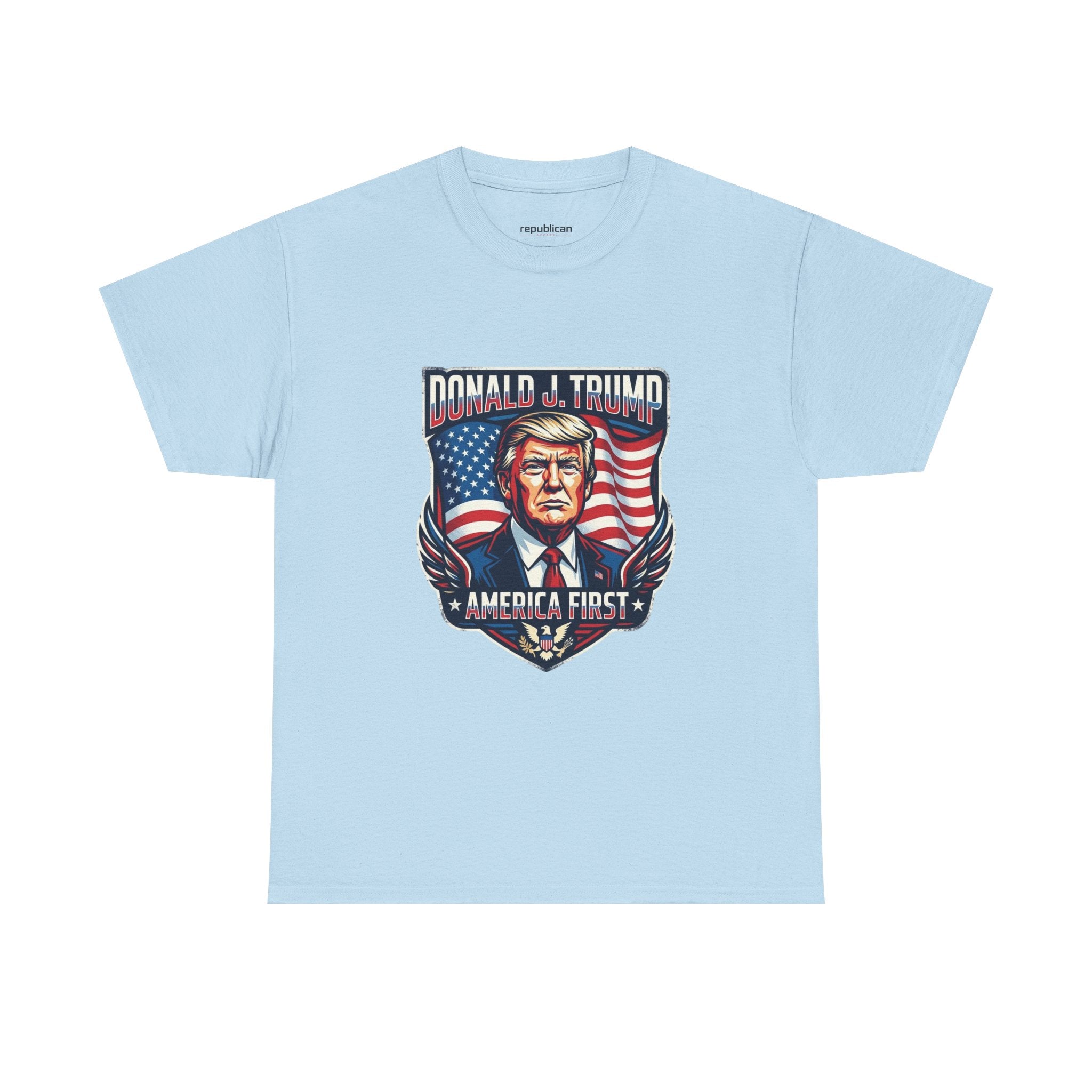 Political Graphic Tee — "America First" Patriotic President Portrait T‑Shirt