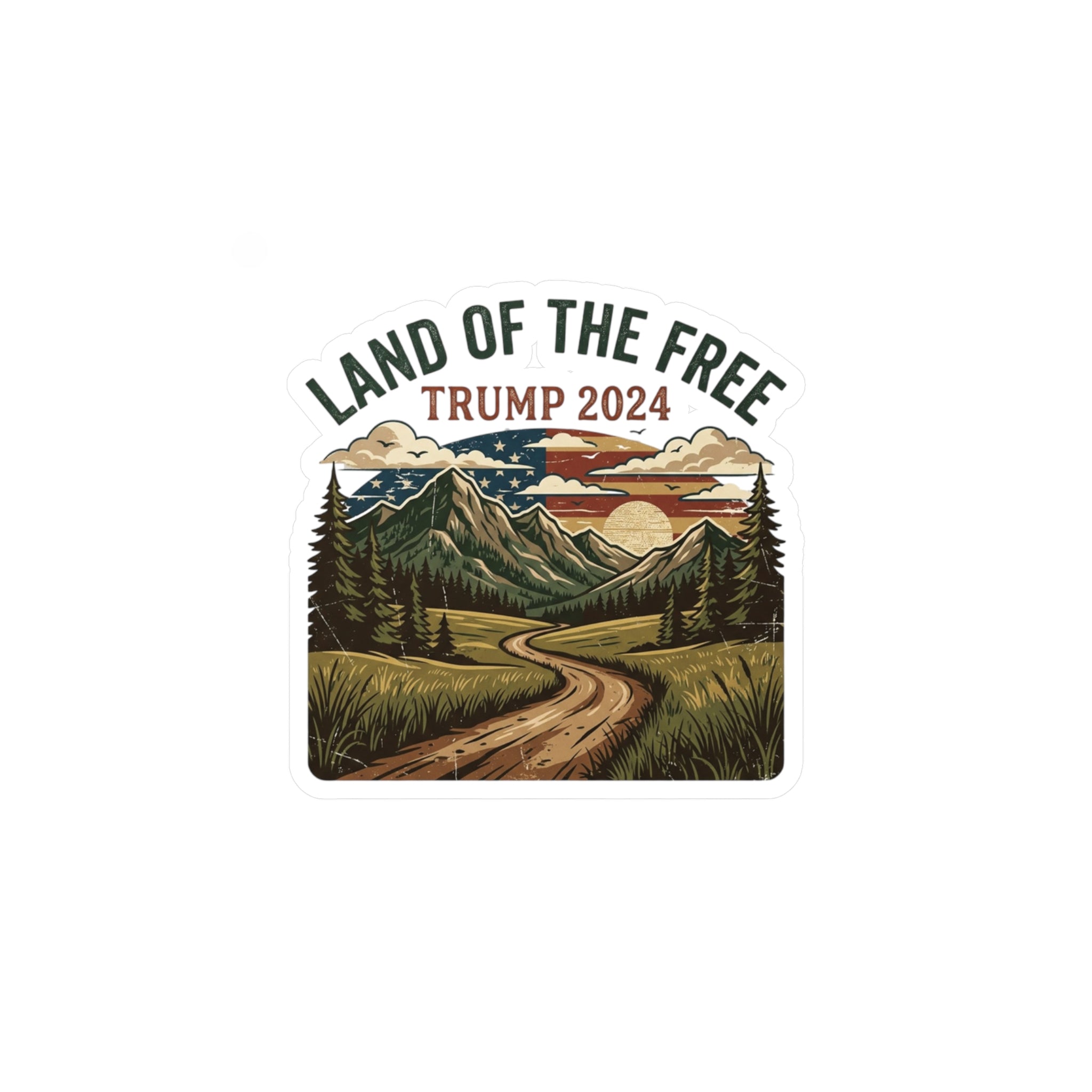 Land of the Free Trump 2024 Vinyl Sticker — Scenic Outdoor Kiss-Cut Decal