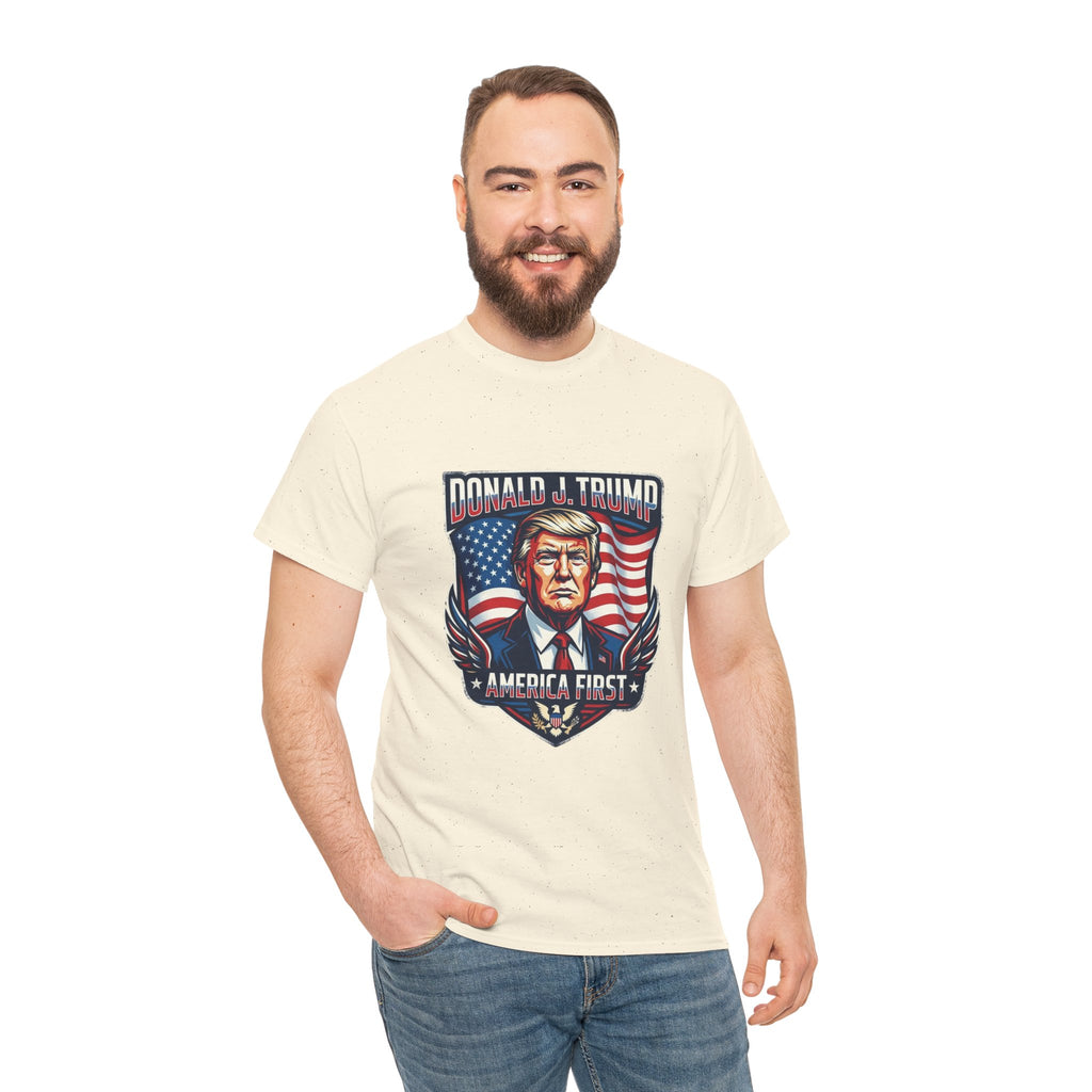 Political Graphic Tee — "America First" Patriotic President Portrait T‑Shirt
