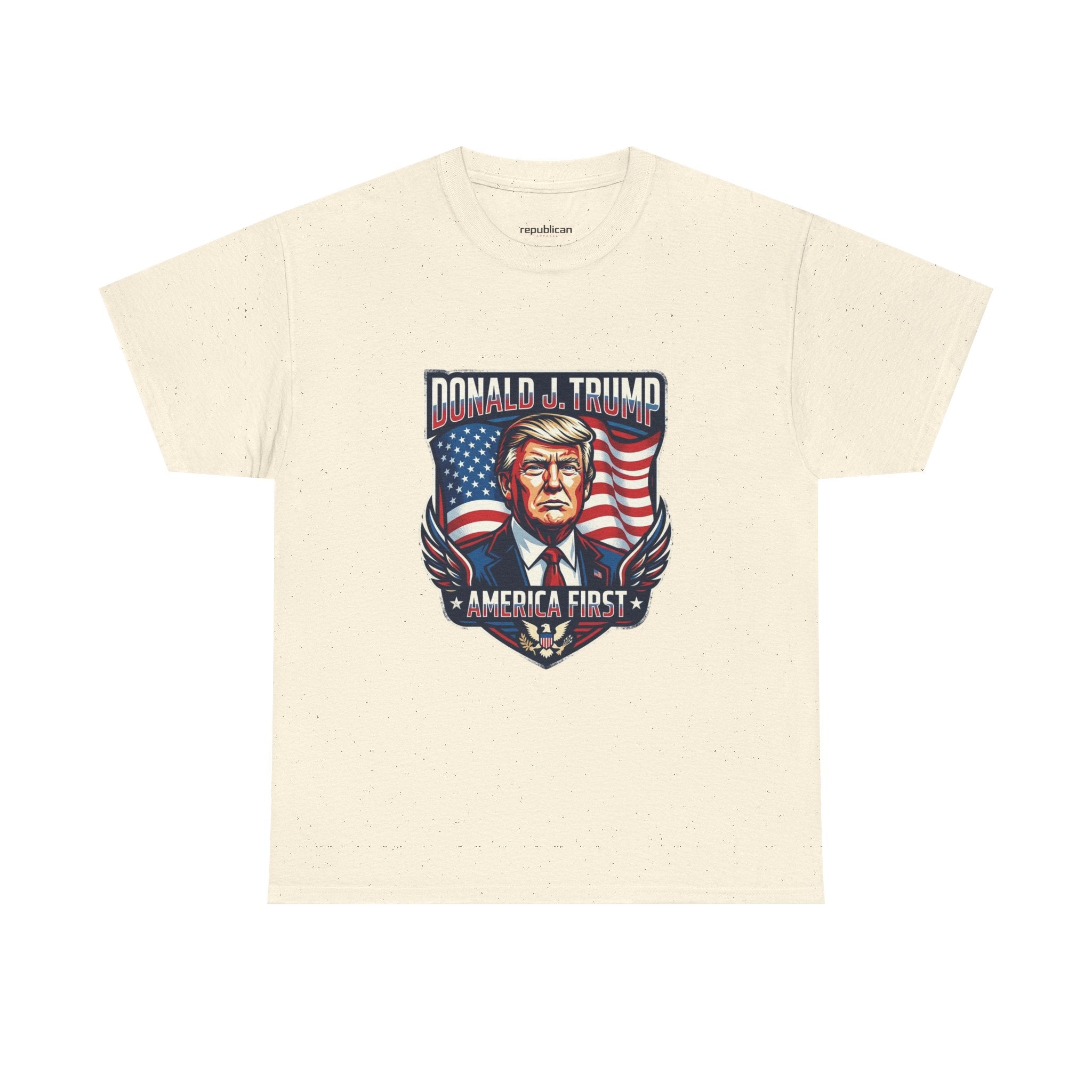 Political Graphic Tee — "America First" Patriotic President Portrait T‑Shirt