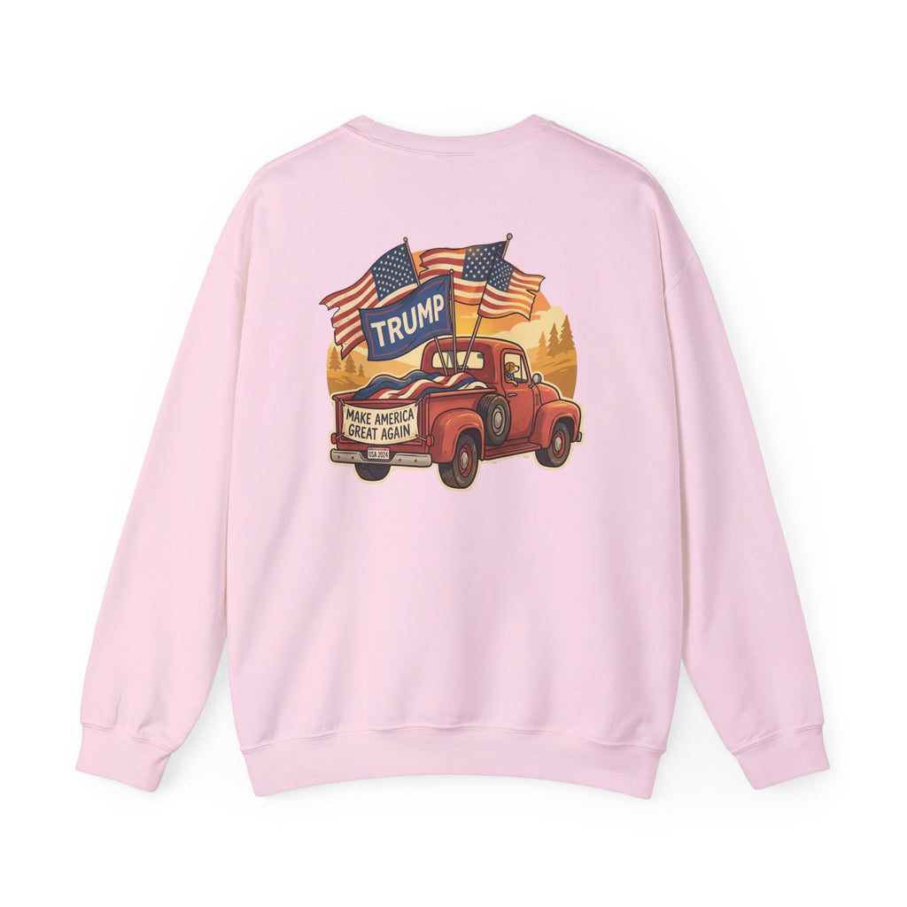Crewneck Sweatshirt - Vintage Truck with Trump Flags | Make America Great Again Pullover
