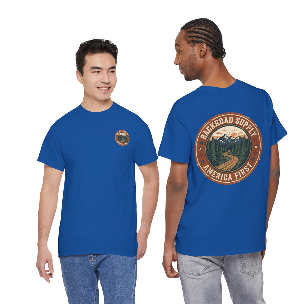 Backroad Supply 'America First' Graphic Tee — Vintage Mountain Road T-Shirt
