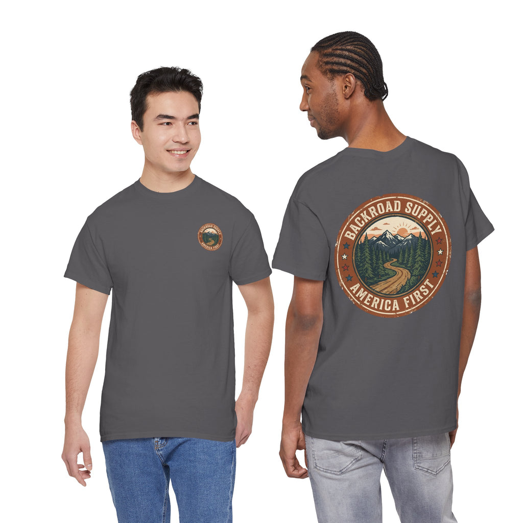 Backroad Supply 'America First' Graphic Tee — Vintage Mountain Road T-Shirt