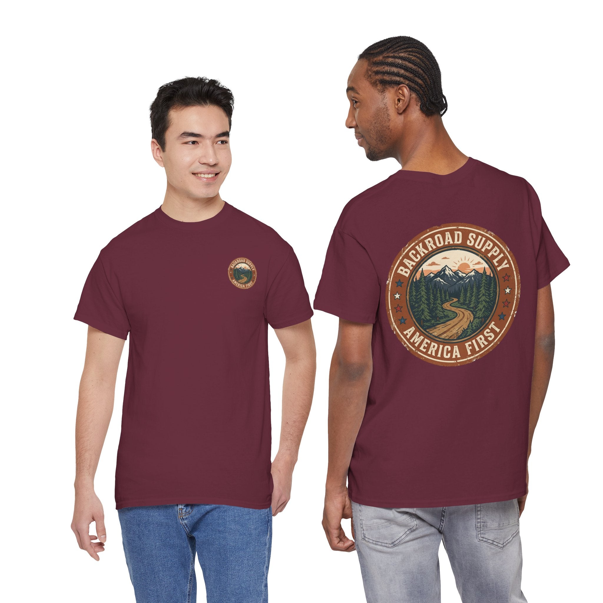Backroad Supply 'America First' Graphic Tee — Vintage Mountain Road T-Shirt