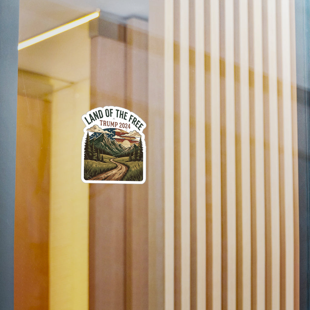 Land of the Free Trump 2024 Vinyl Sticker — Scenic Outdoor Kiss-Cut Decal