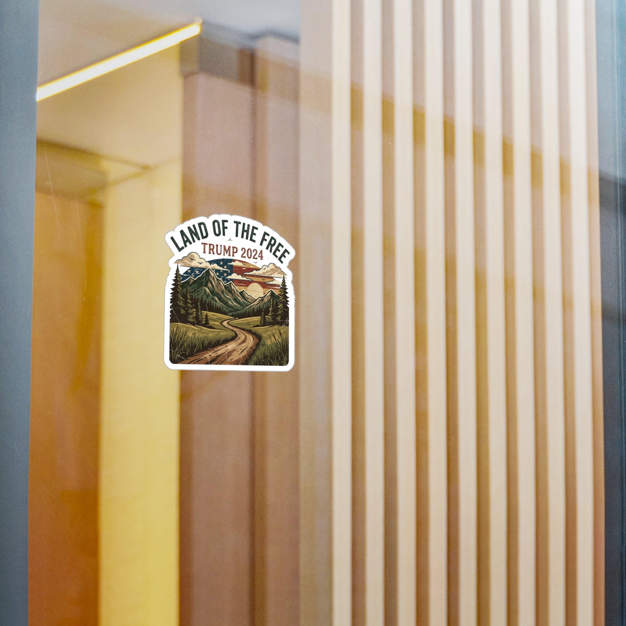 Land of the Free Trump 2024 Vinyl Sticker — Scenic Outdoor Kiss-Cut Decal