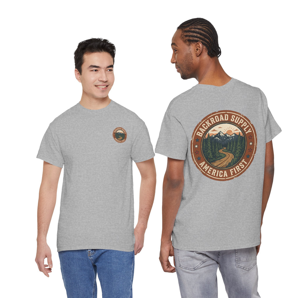 Backroad Supply 'America First' Graphic Tee — Vintage Mountain Road T-Shirt