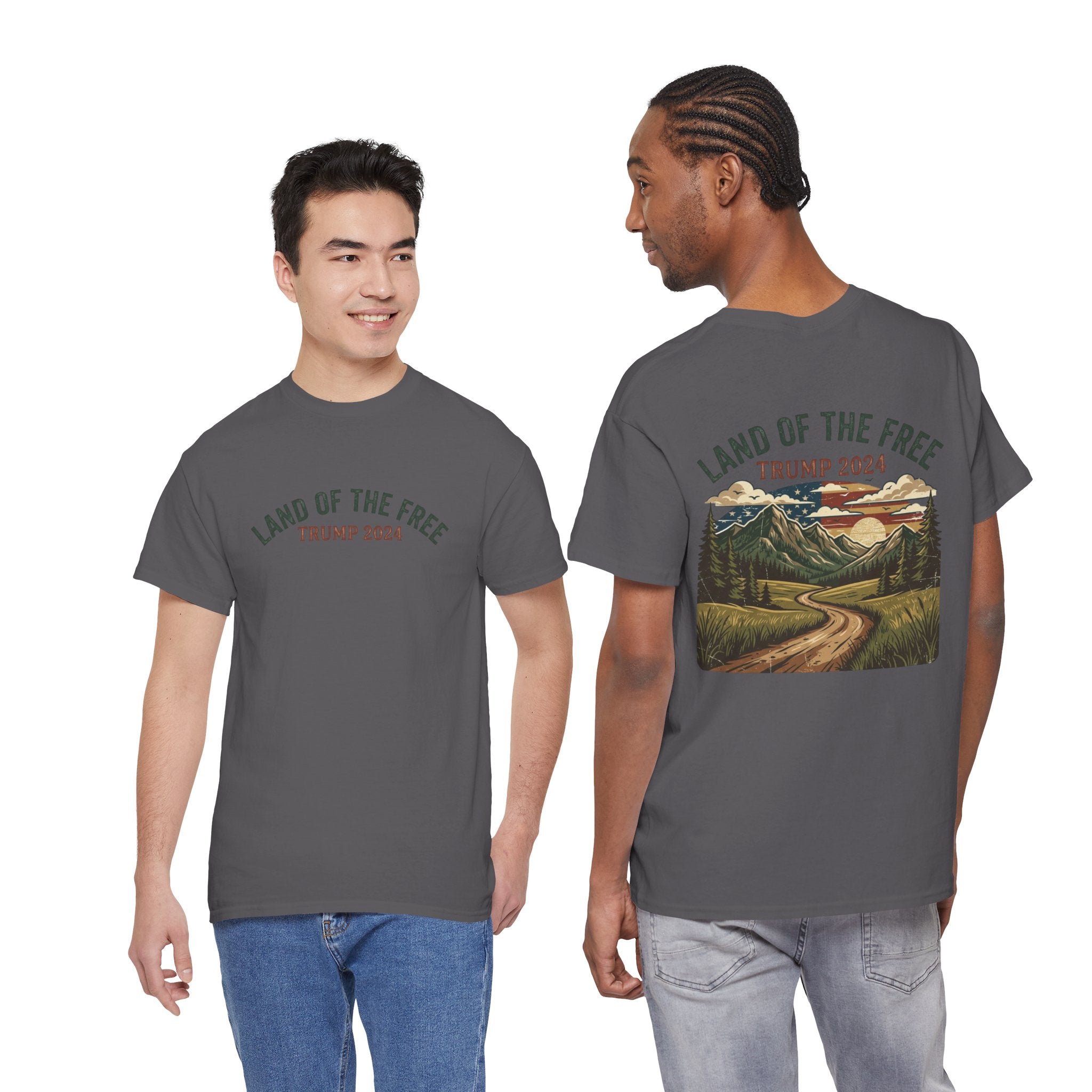 Land of the Free Graphic Tee – Vintage Mountain Campaign Design