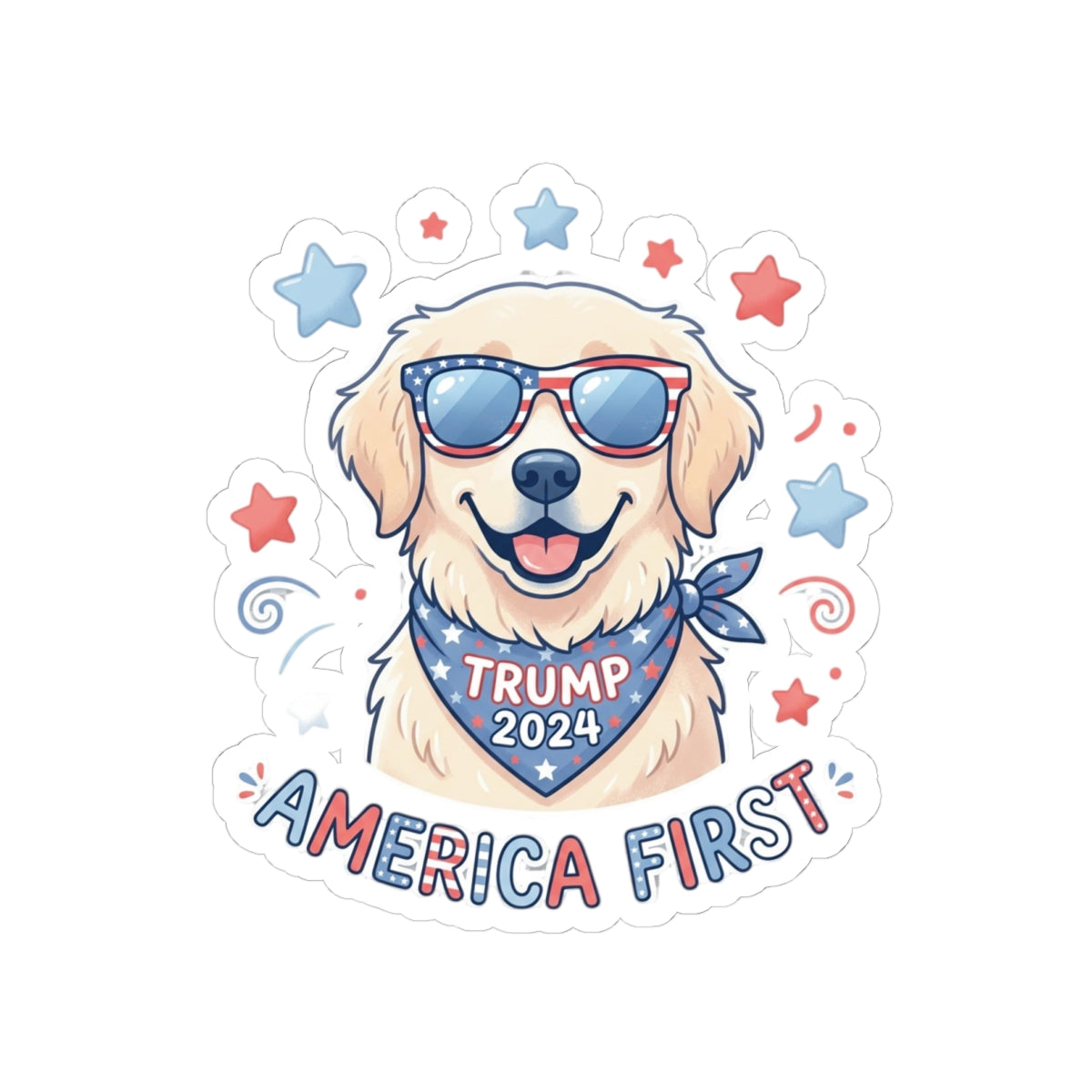 Kiss-Cut Sticker — Patriotic Dog "America First" (Trump 2024)