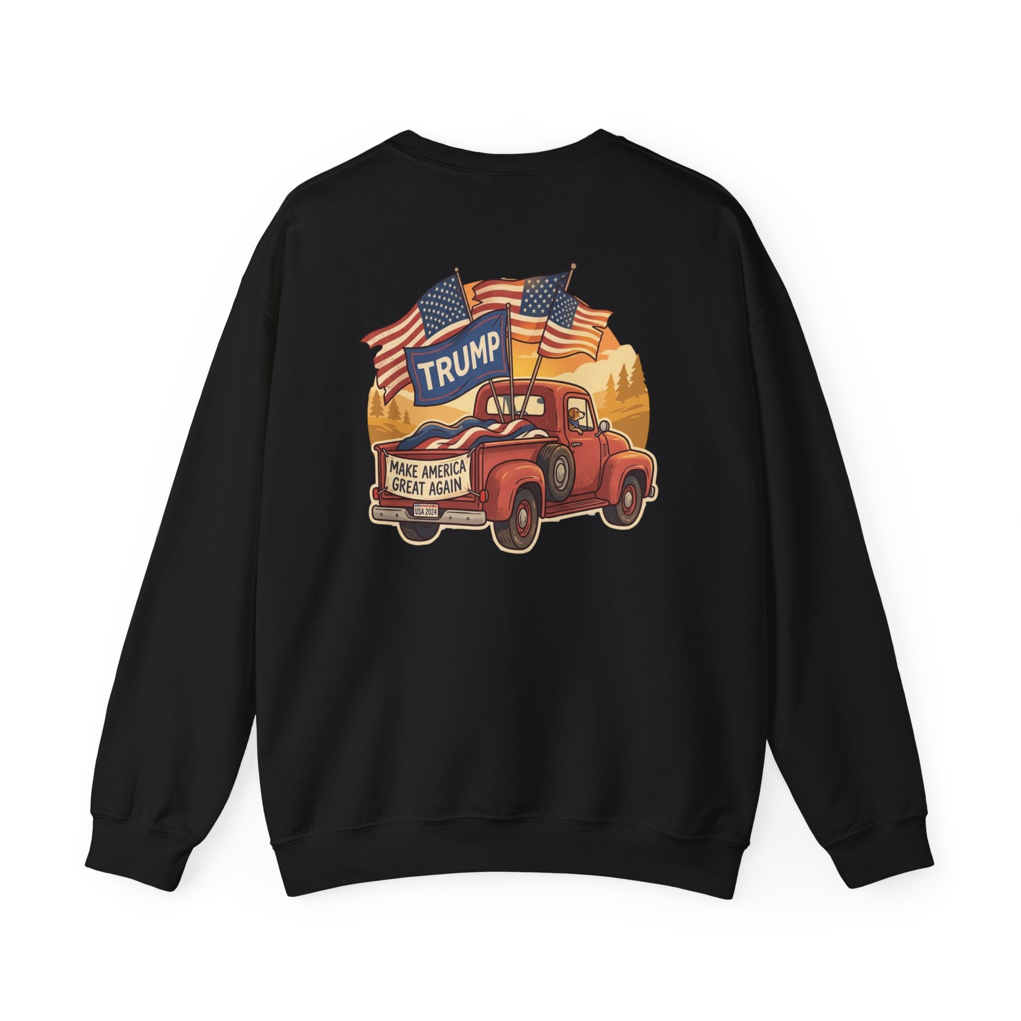 Crewneck Sweatshirt - Vintage Truck with Trump Flags | Make America Great Again Pullover