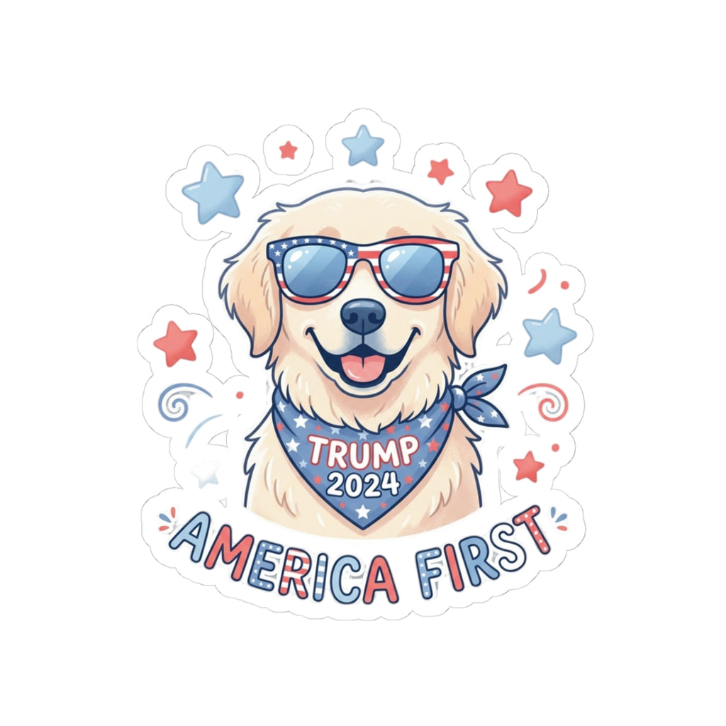 Kiss-Cut Sticker — Patriotic Dog "America First" (Trump 2024)