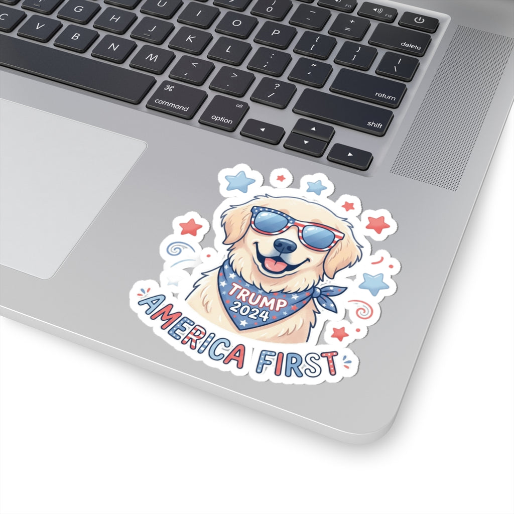 Kiss-Cut Sticker — Patriotic Dog "America First" (Trump 2024)