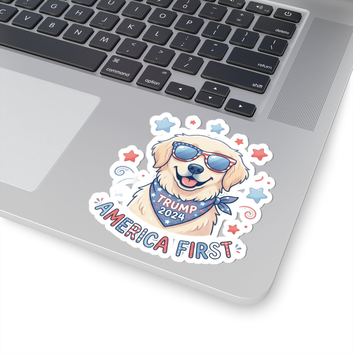 Kiss-Cut Sticker — Patriotic Dog "America First" (Trump 2024)