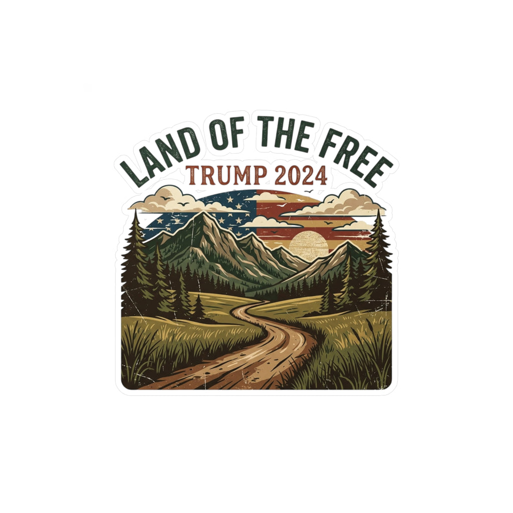 Land of the Free Trump 2024 Vinyl Sticker — Scenic Outdoor Kiss-Cut Decal