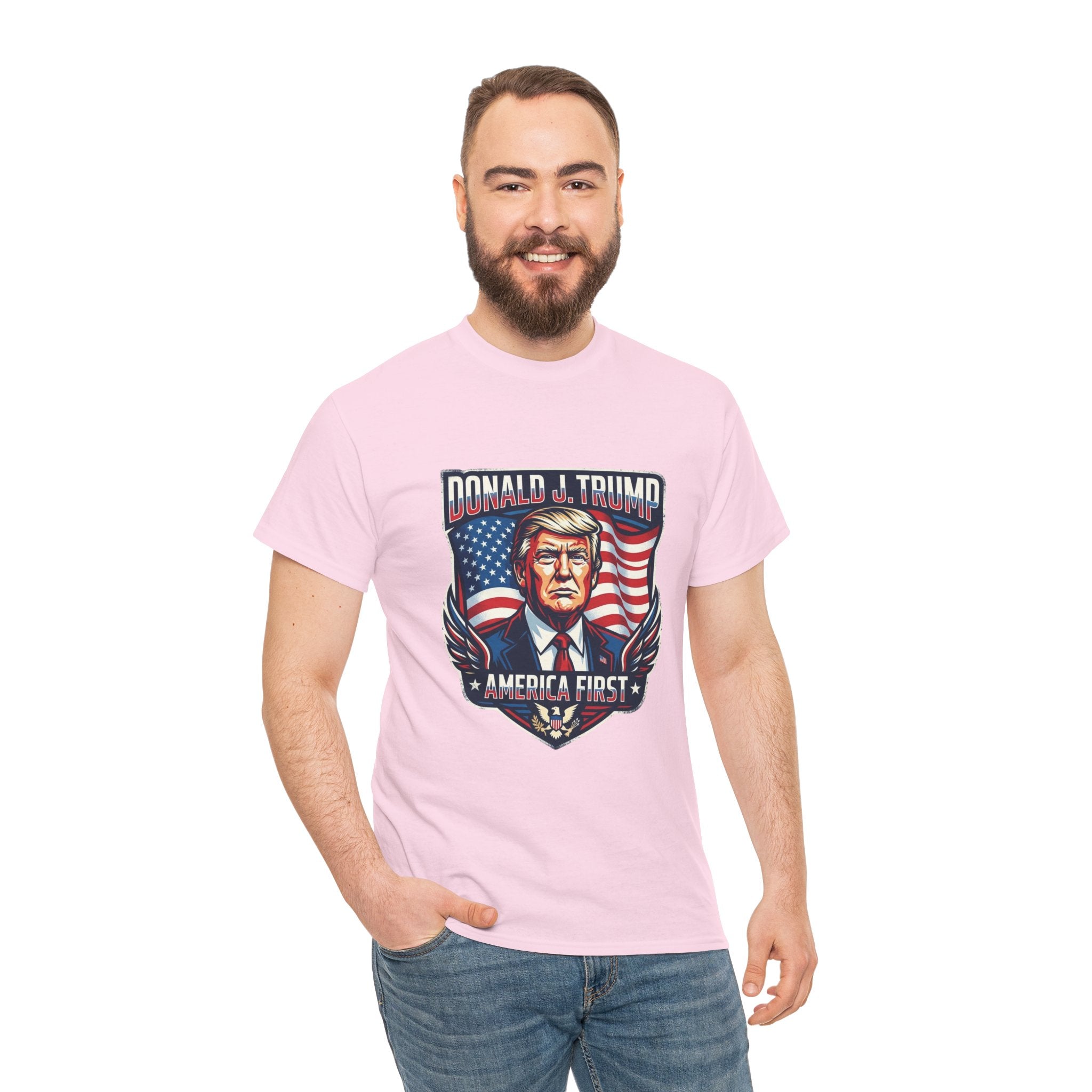 Political Graphic Tee — "America First" Patriotic President Portrait T‑Shirt