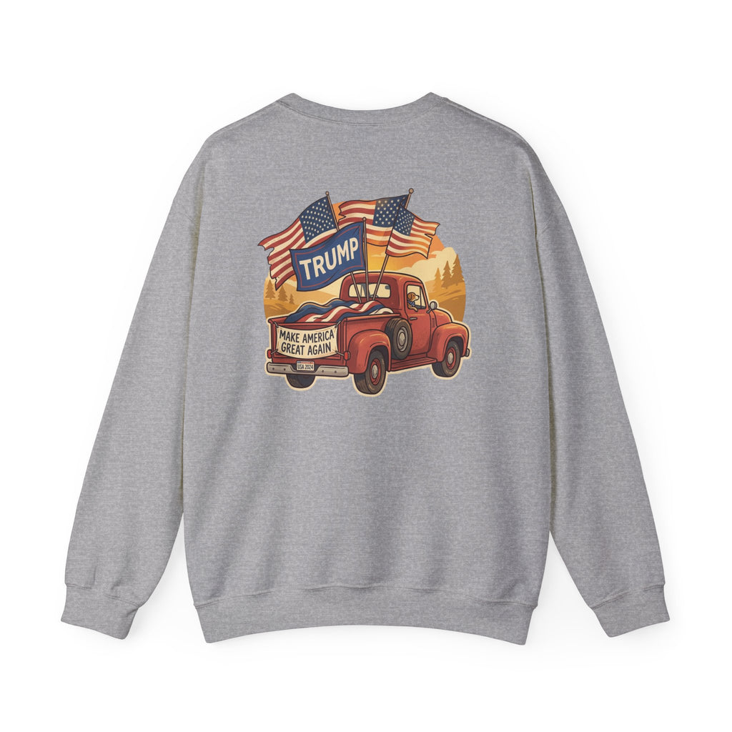 Crewneck Sweatshirt - Vintage Truck with Trump Flags | Make America Great Again Pullover