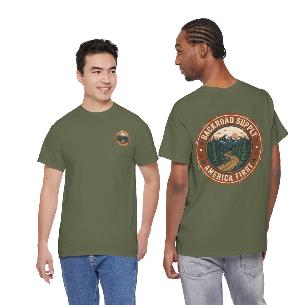 Backroad Supply 'America First' Graphic Tee — Vintage Mountain Road T-Shirt