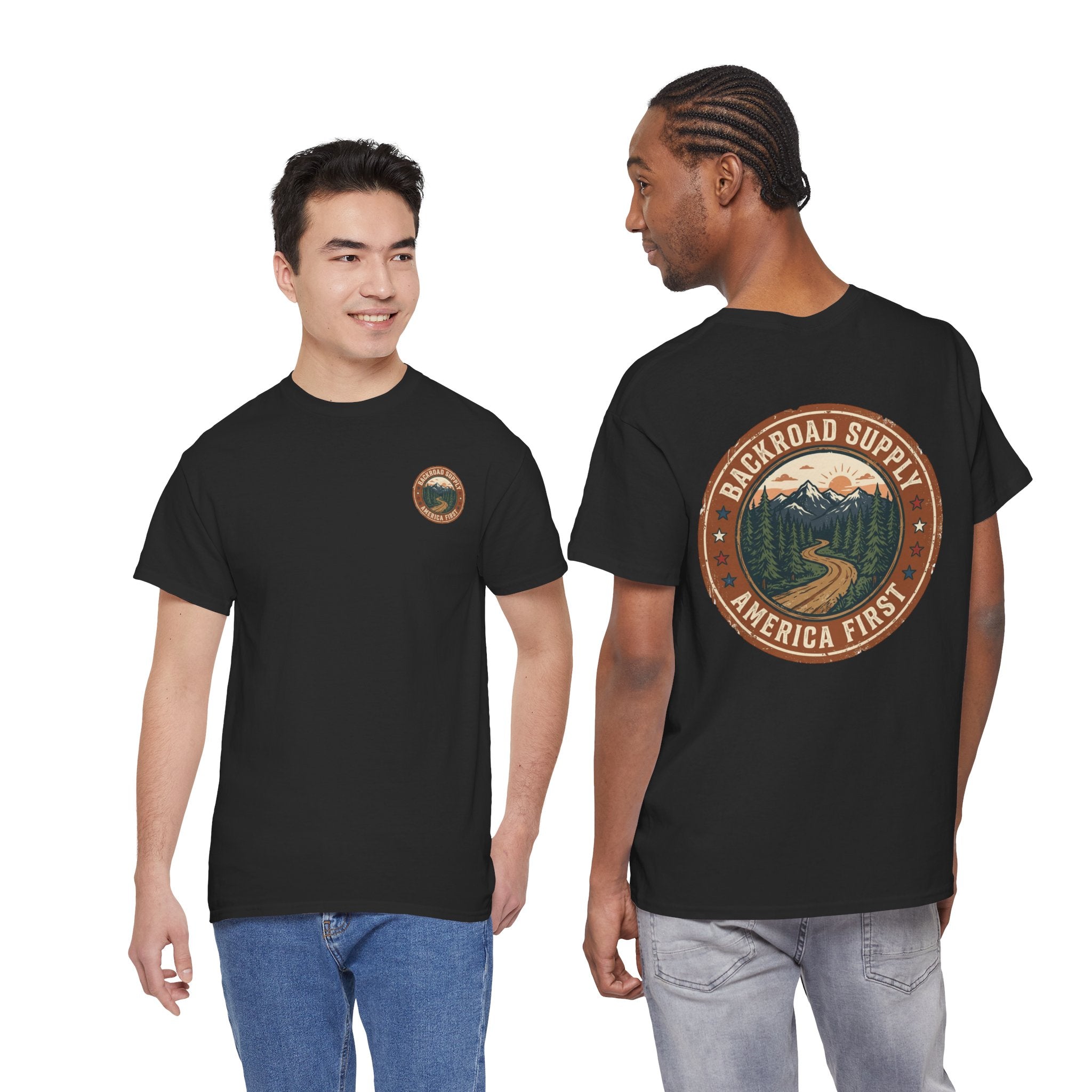Backroad Supply 'America First' Graphic Tee — Vintage Mountain Road T-Shirt