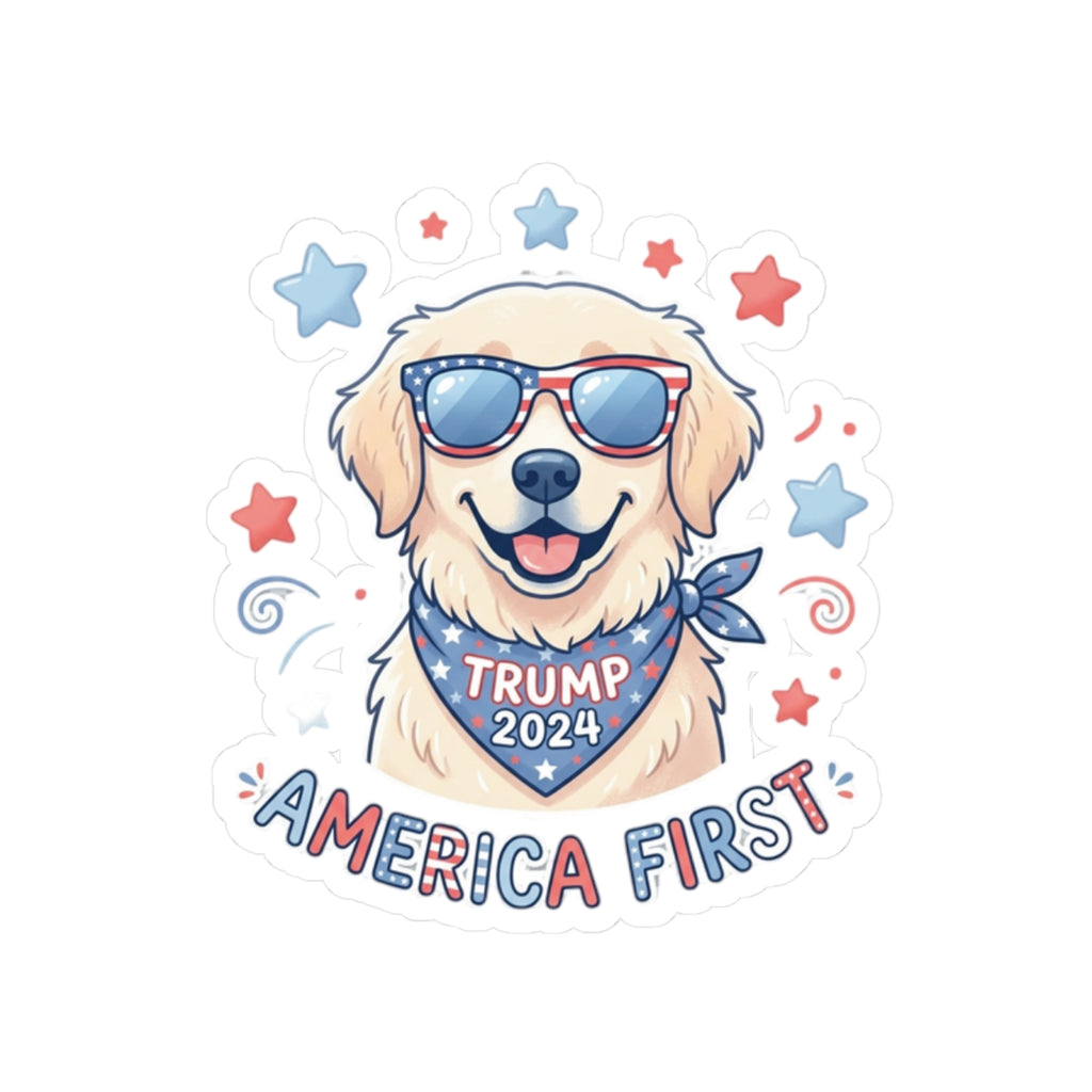 Kiss-Cut Sticker — Patriotic Dog "America First" (Trump 2024)