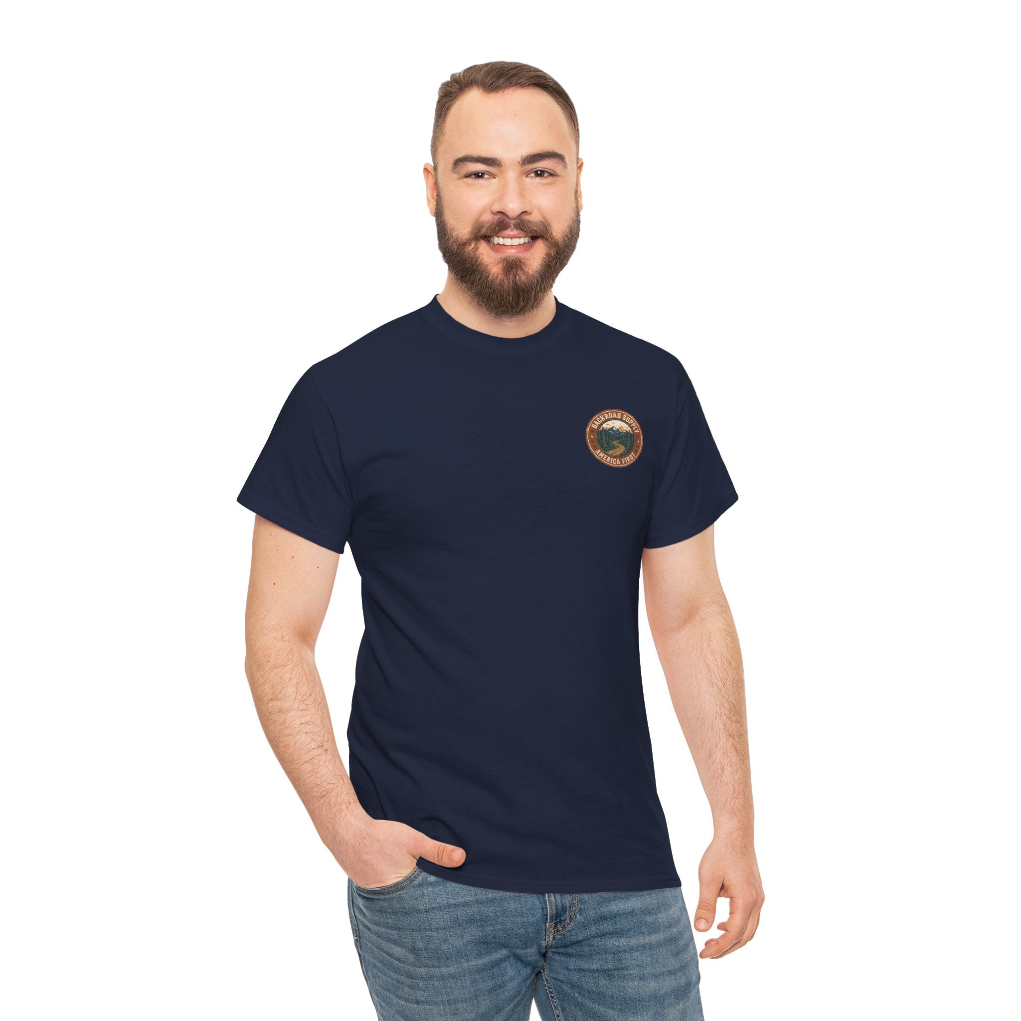 Backroad Supply 'America First' Graphic Tee — Vintage Mountain Road T-Shirt