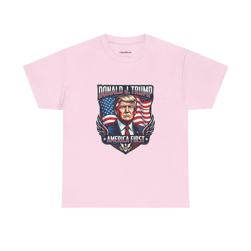 Political Graphic Tee — "America First" Patriotic President Portrait T‑Shirt