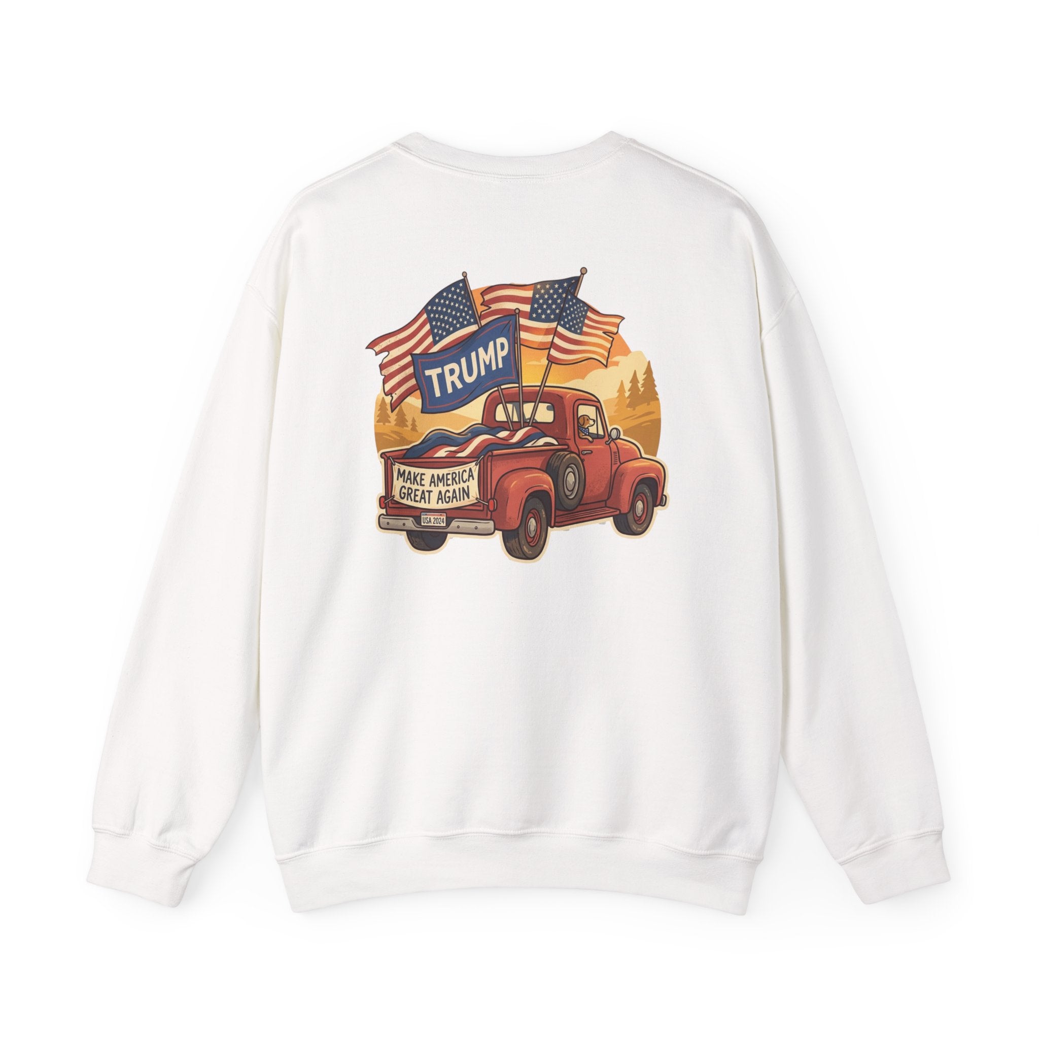 Crewneck Sweatshirt - Vintage Truck with Trump Flags | Make America Great Again Pullover