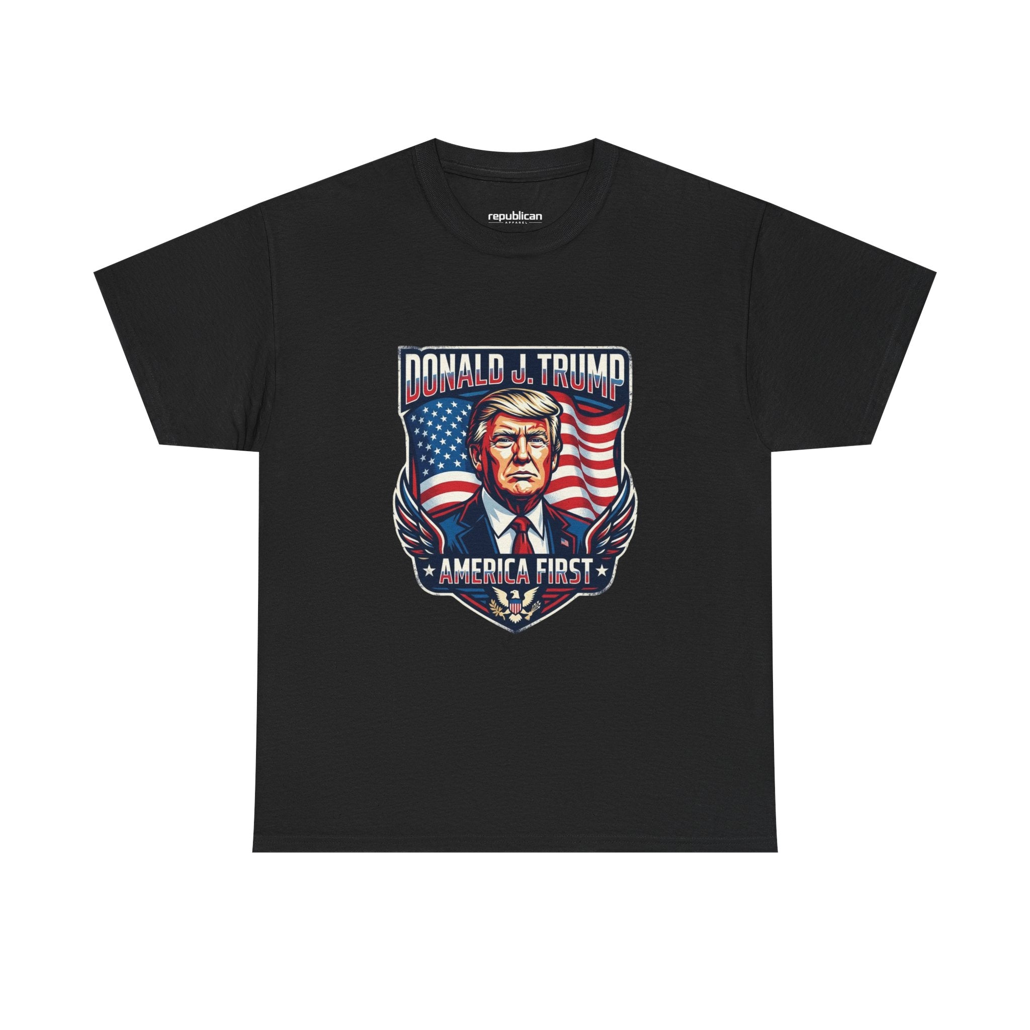 Political Graphic Tee — "America First" Patriotic President Portrait T‑Shirt