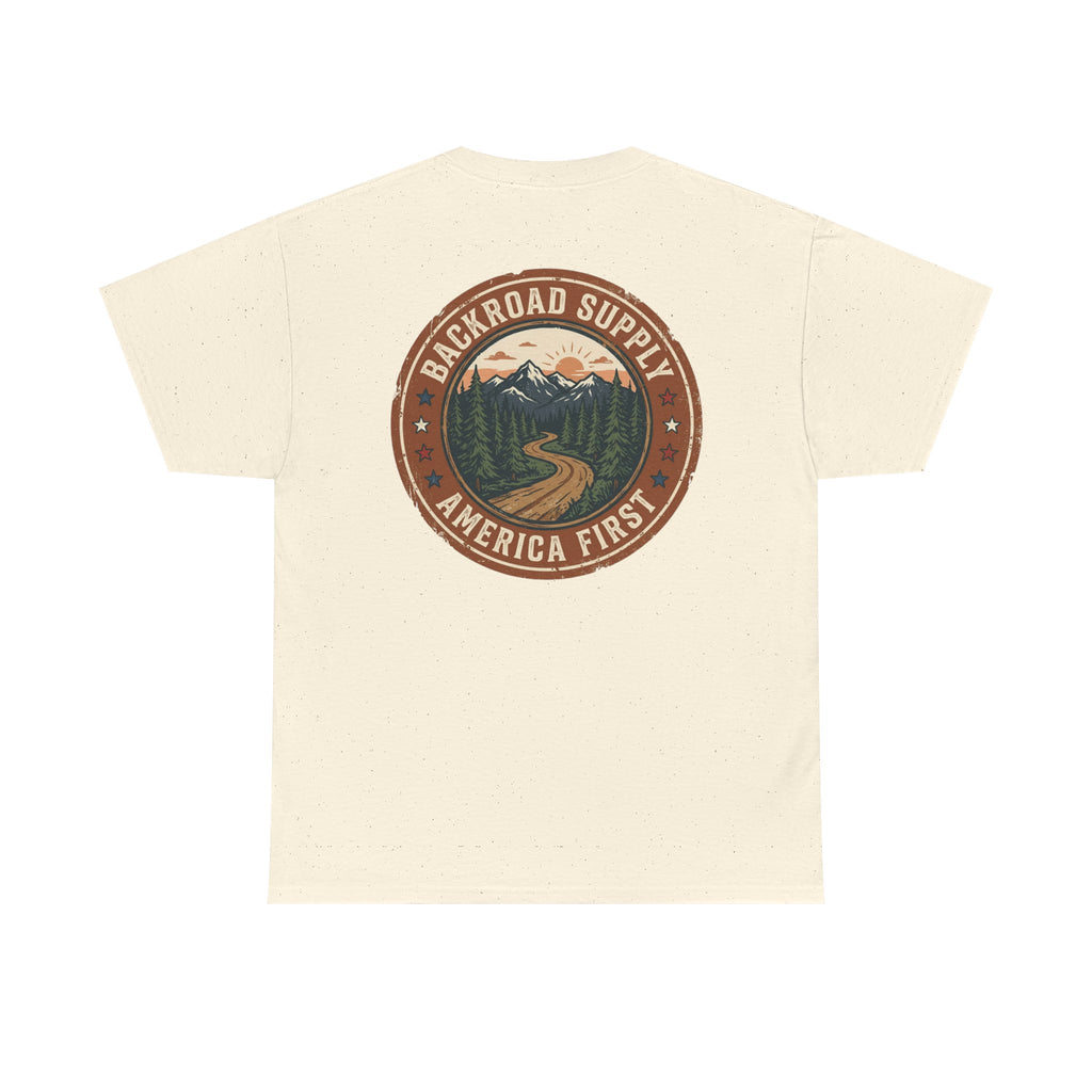 Backroad Supply 'America First' Graphic Tee — Vintage Mountain Road T-Shirt