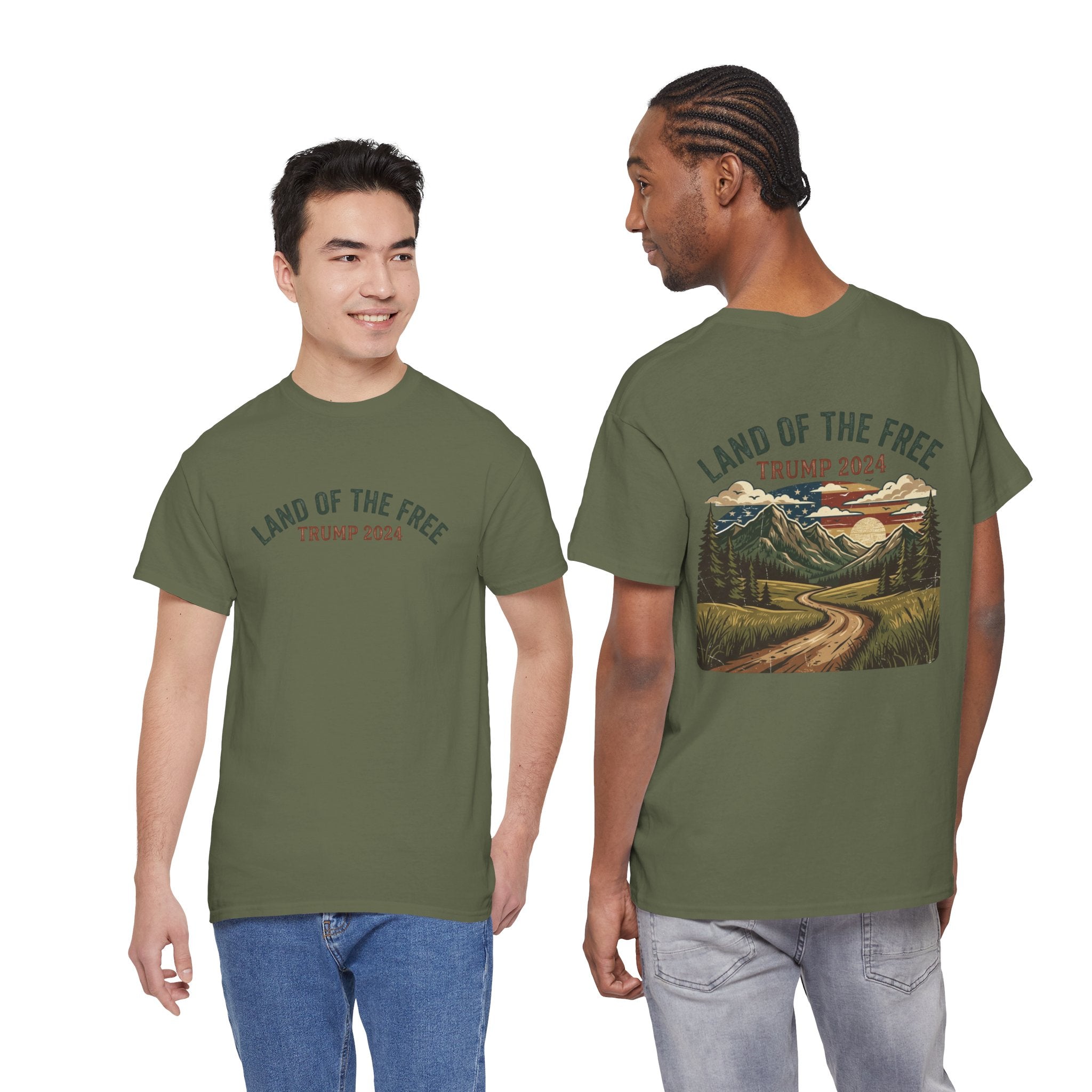 Land of the Free Graphic Tee – Vintage Mountain Campaign Design