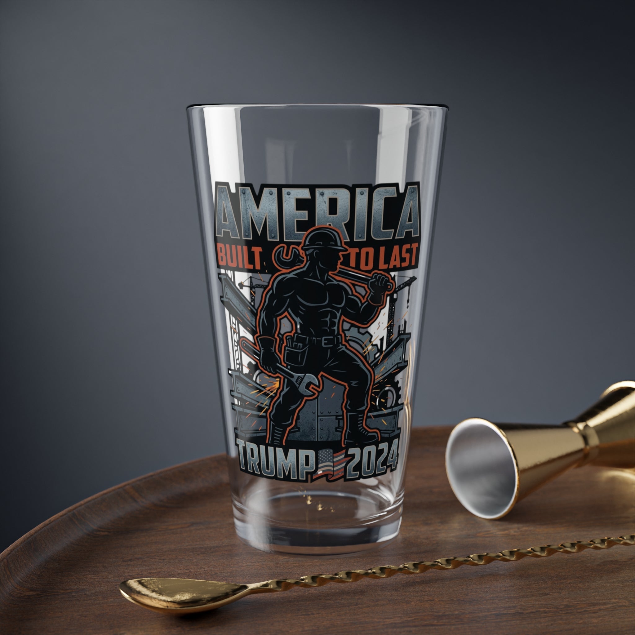 Mixing Glass — "America Built to Last" Patriotic Trump 2024 Pint Glass
