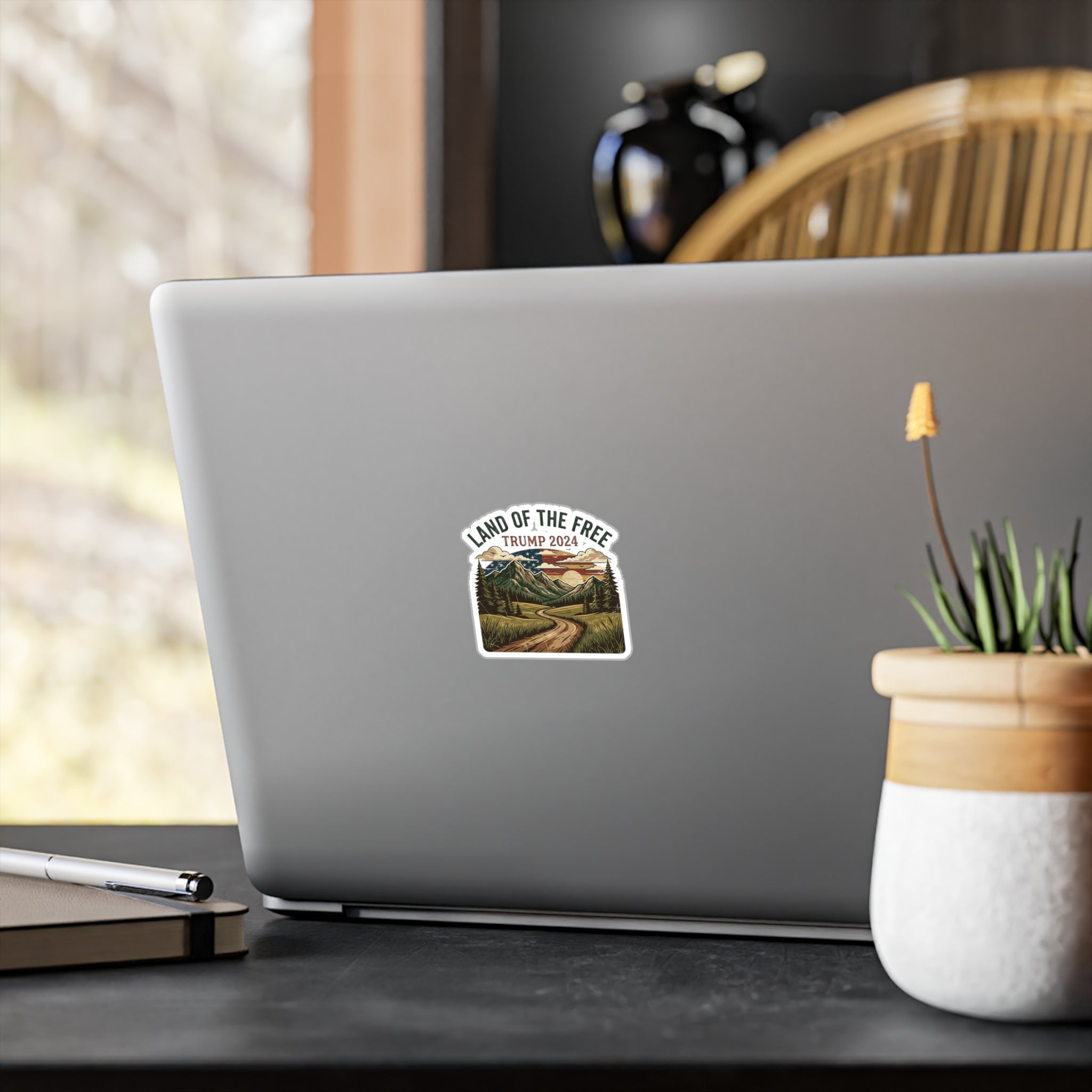 Land of the Free Trump 2024 Vinyl Sticker — Scenic Outdoor Kiss-Cut Decal