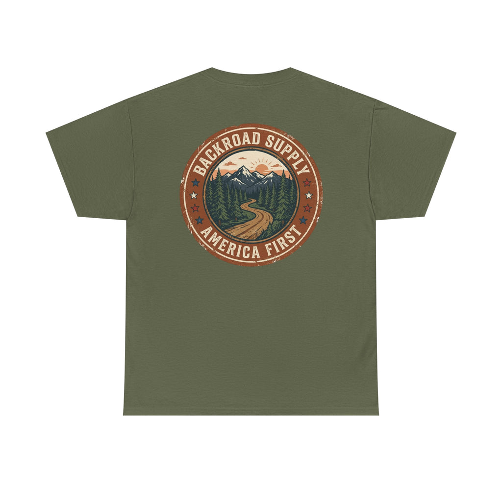Backroad Supply 'America First' Graphic Tee — Vintage Mountain Road T-Shirt